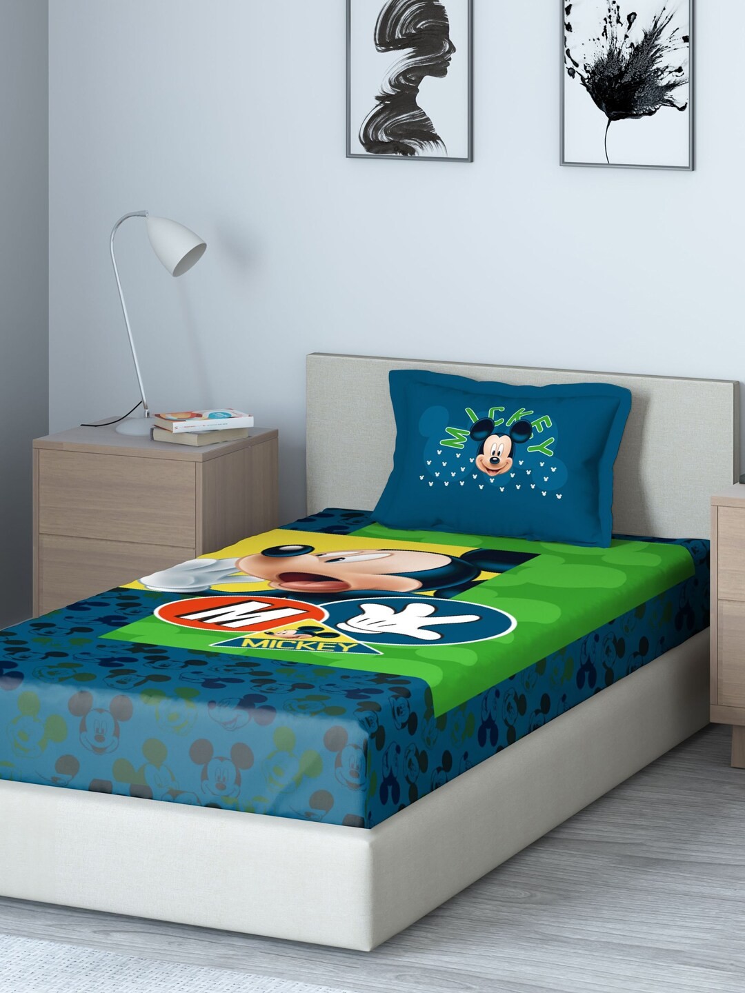 

DDecor Blue & Green Cartoon Characters 140 TC Cotton 1 Single Bedsheet with 1 Pillow Cover