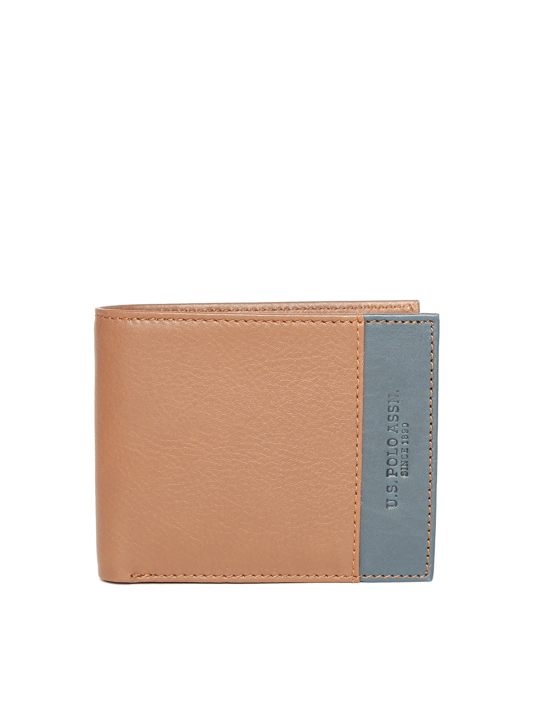 

U.S. Polo Assn. Men Brown & Navy Colourblocked Leather Two Fold Wallet