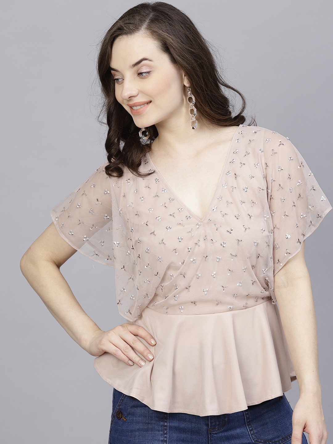 

STREET 9 Women Pink Solid Peplum Top