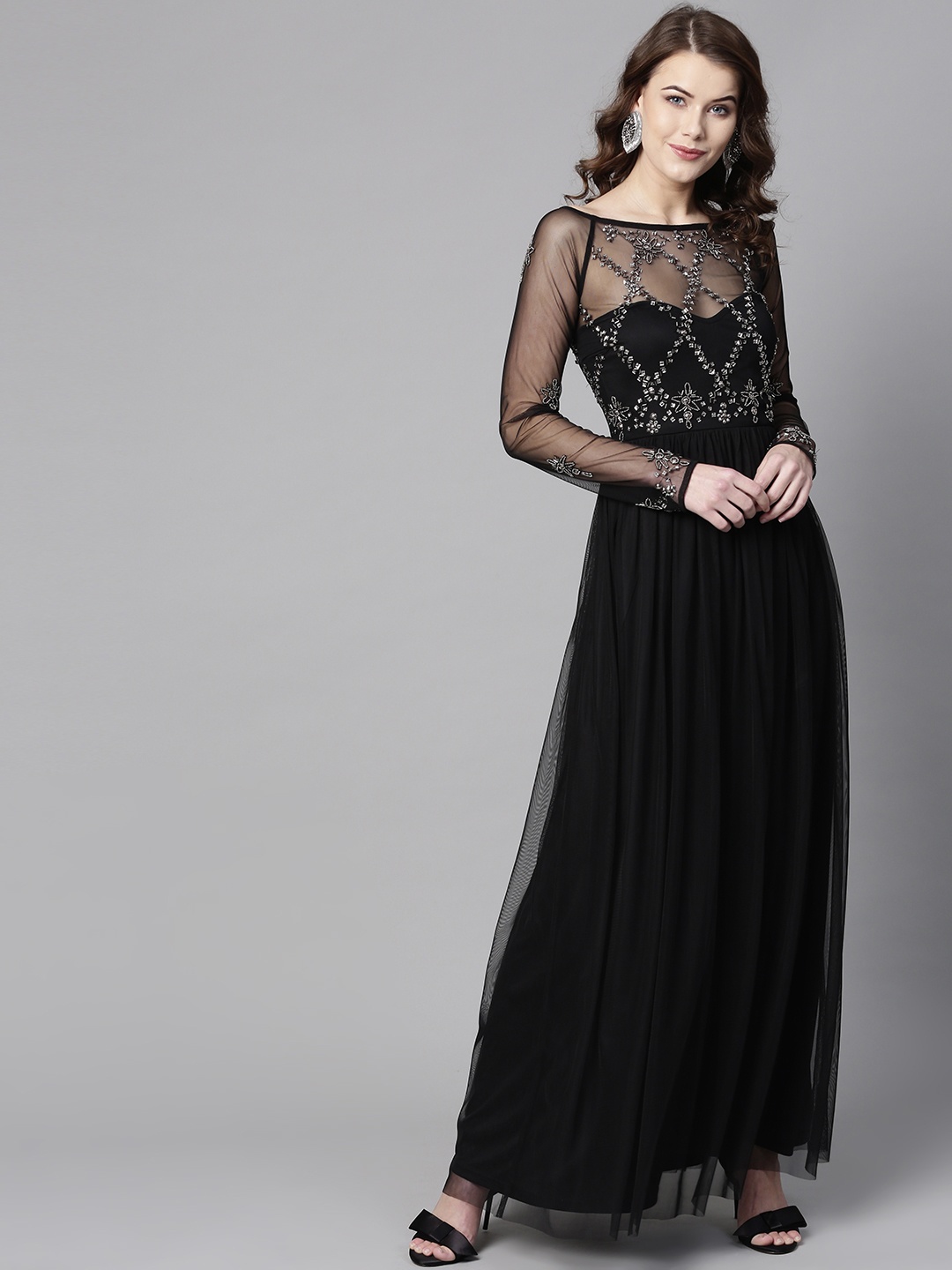 

STREET 9 Women Black Embellished Maxi Dress