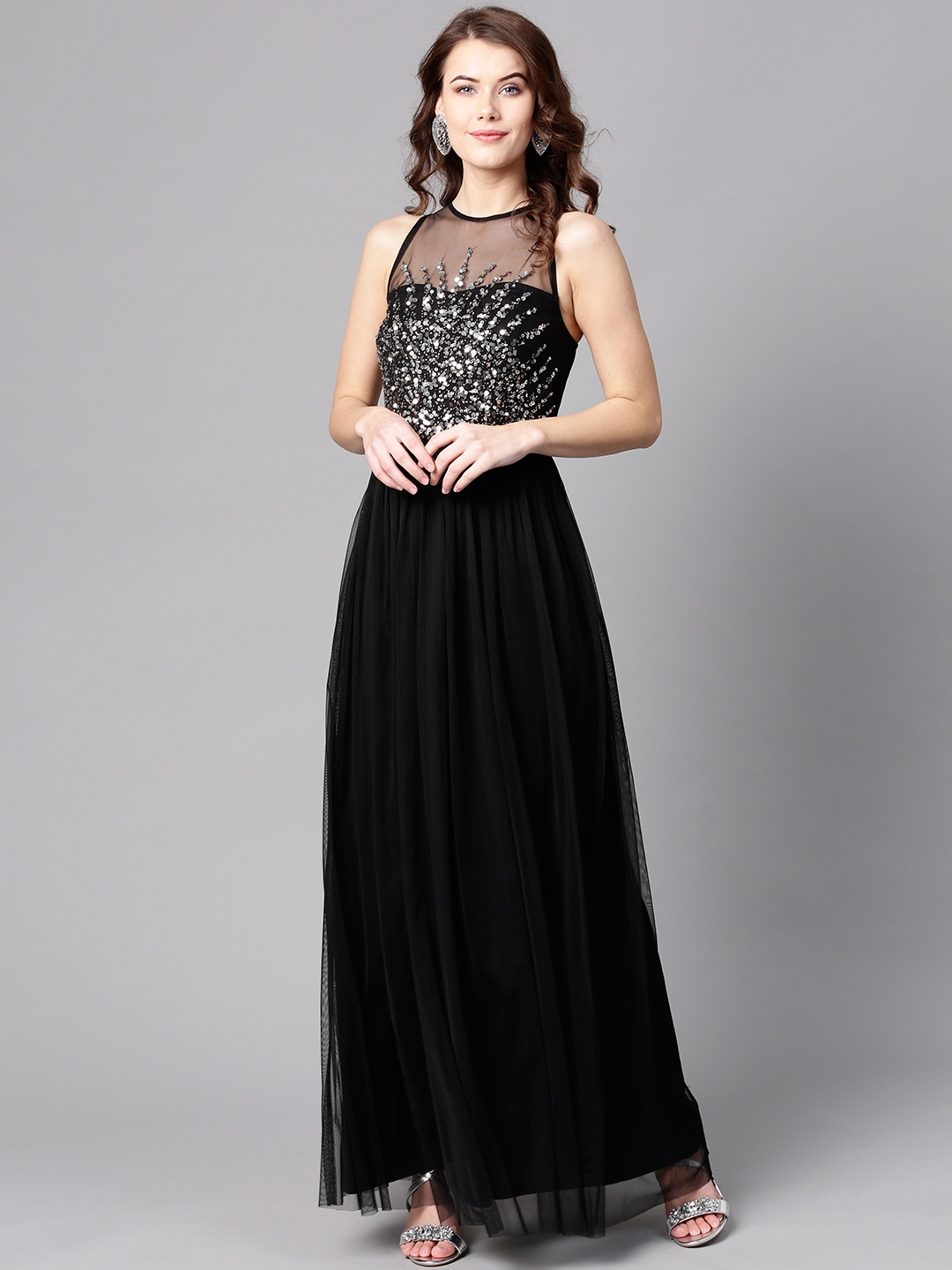 

STREET 9 Women Black Solid Maxi Dress
