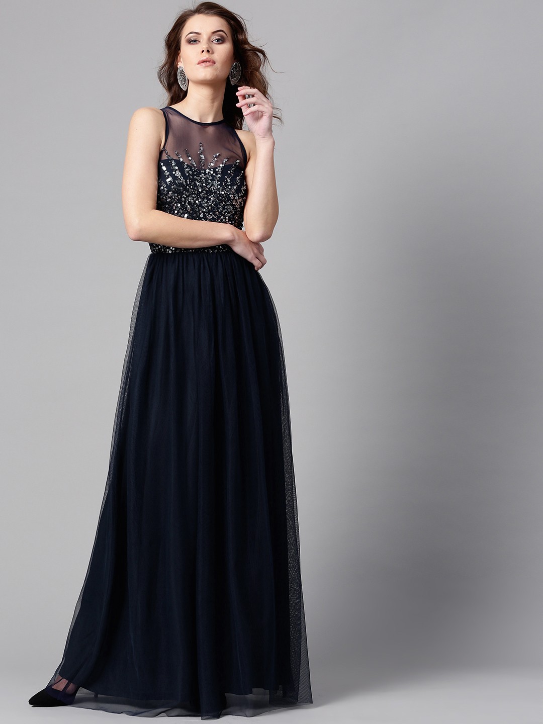 

STREET 9 Women Navy Blue Solid Maxi Dress
