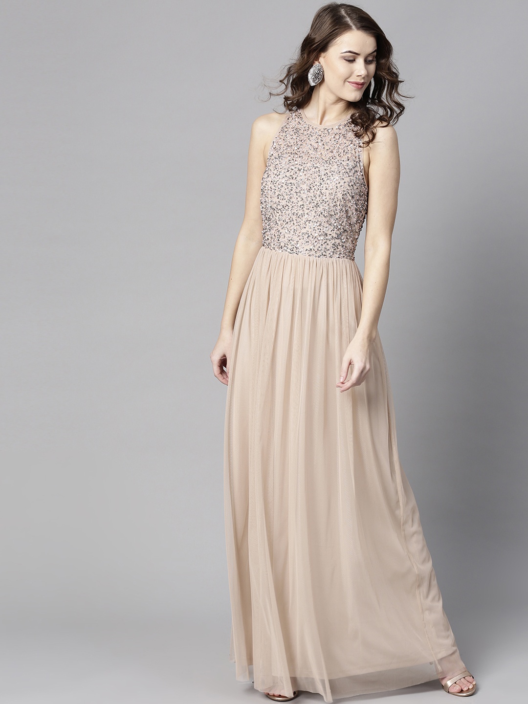 

STREET 9 Women Peach-Coloured Embellished Maxi Dress