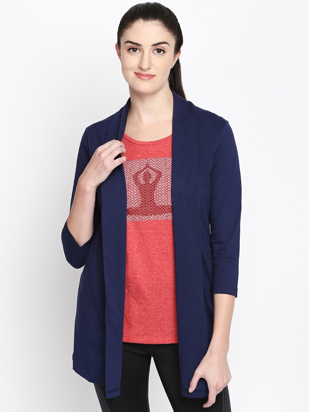 

Ajile by Pantaloons Blue & Red Solid Open Front Shrug