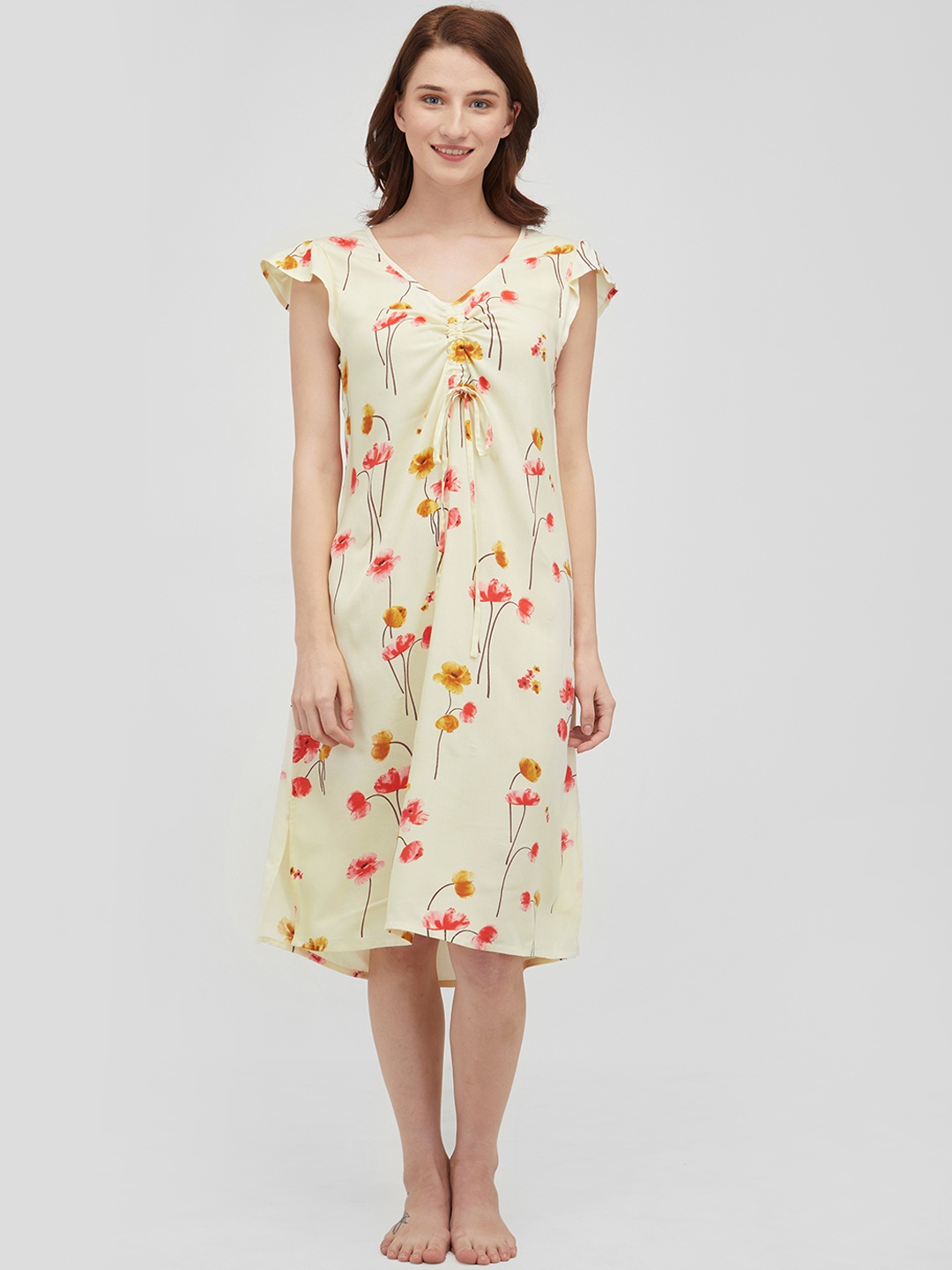 

Mystere Paris Yellow & Red Printed Nightdress C358A