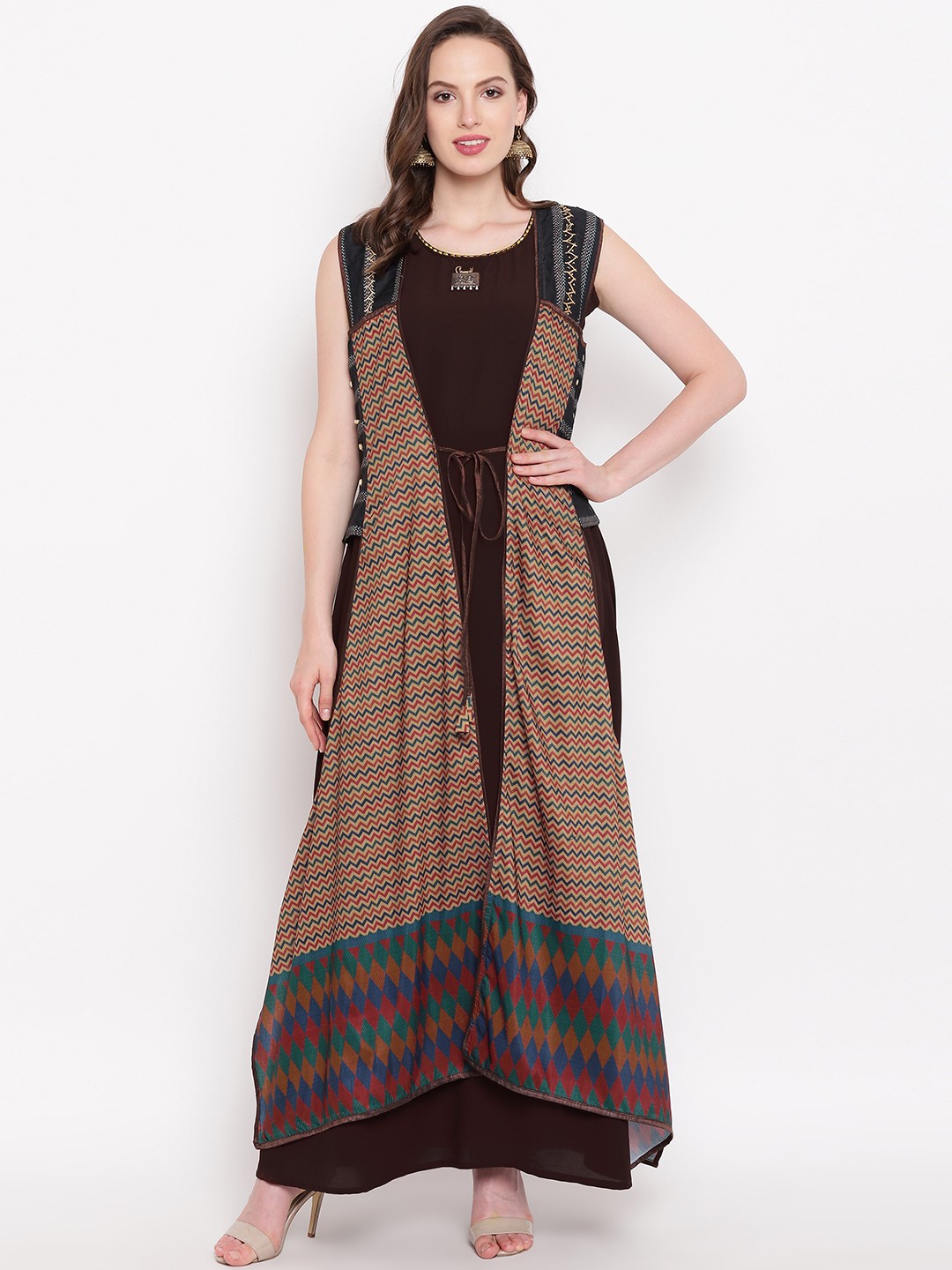 

Kvsfab Women Brown & Beige Printed A-Line Kurta