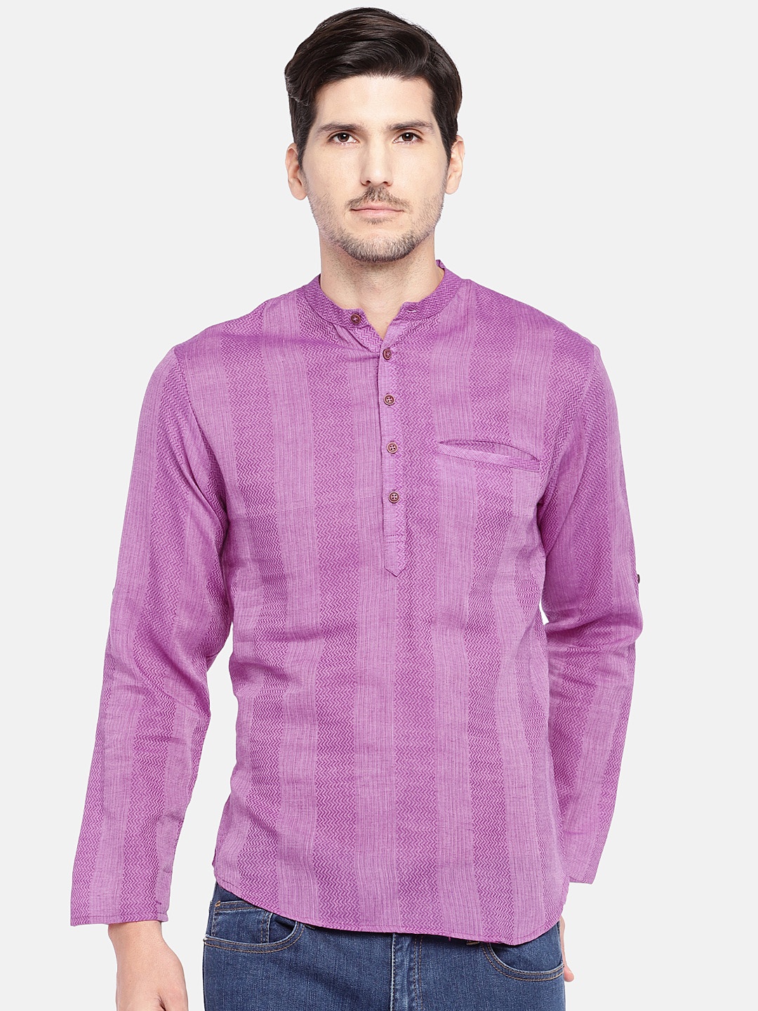 

SALWAR STUDIO Men Purple Woven Design Straight Kurta