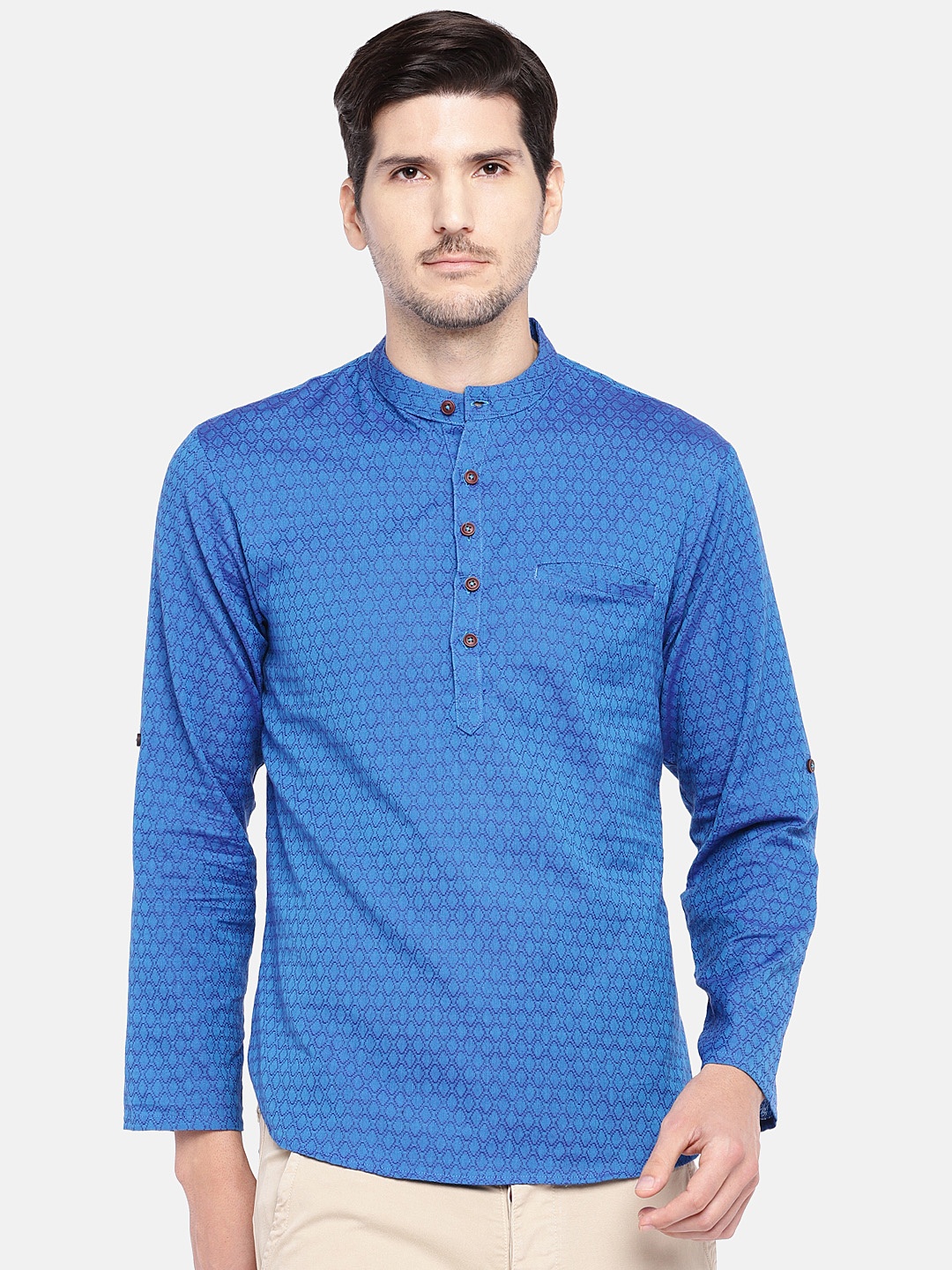 

SALWAR STUDIO Men Blue Woven Design Straight Kurta