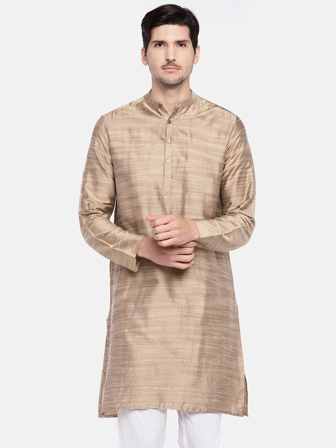 

SALWAR STUDIO Men Beige Woven Design Straight Kurta