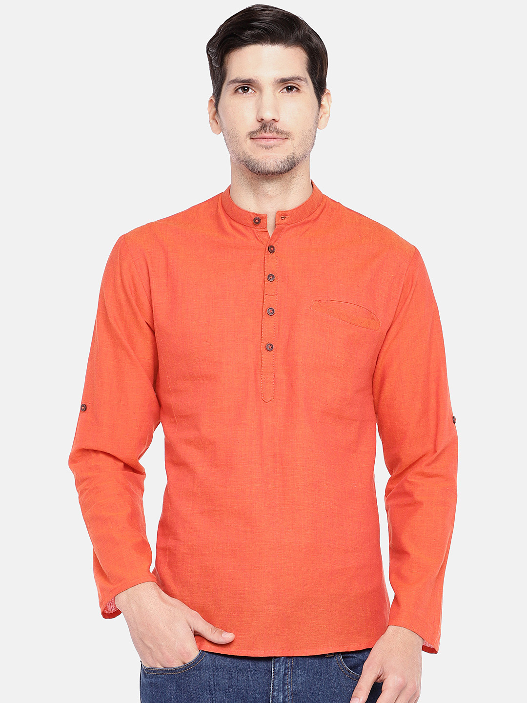 

SALWAR STUDIO Men Orange Solid Straight Kurta