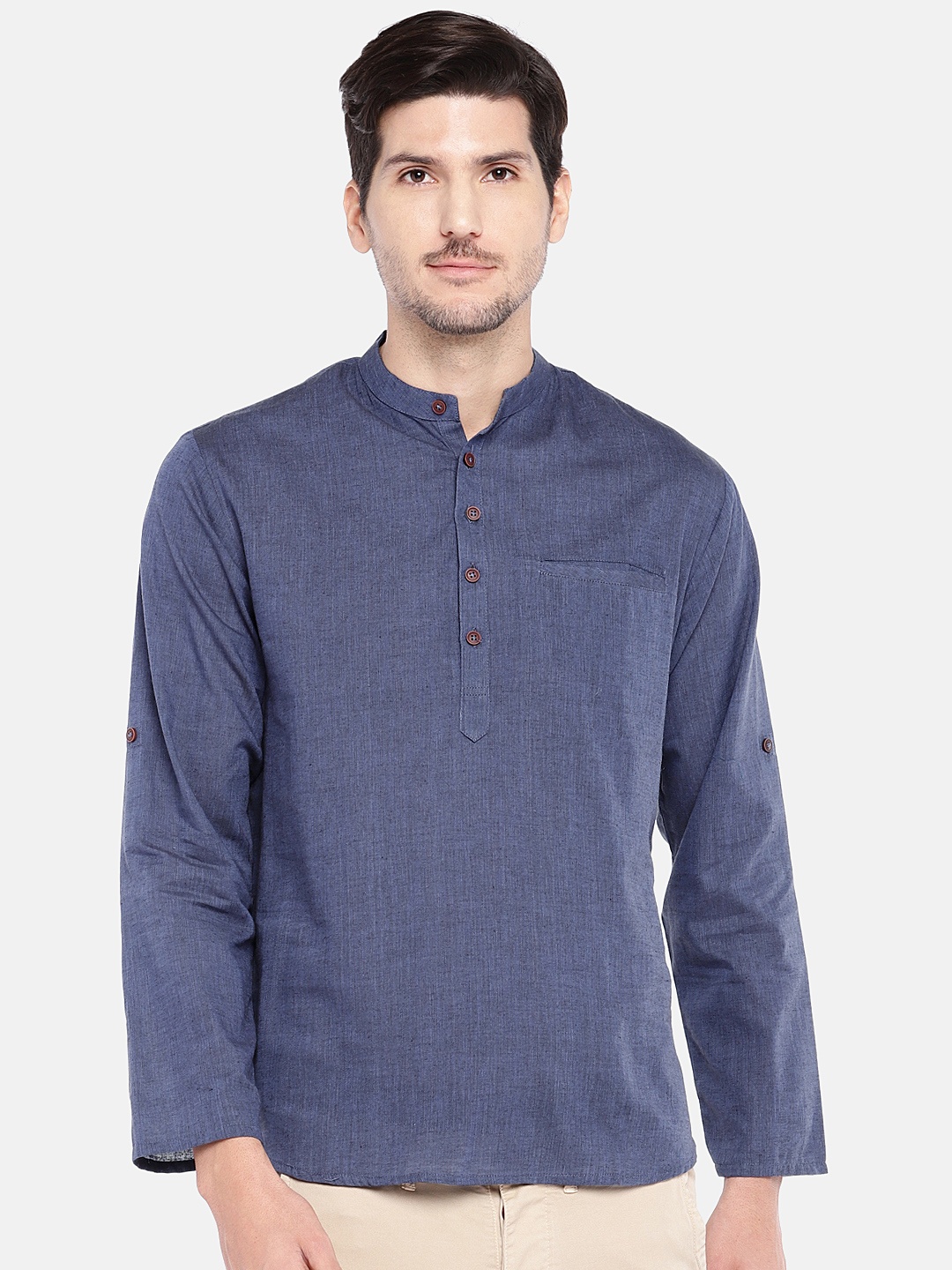 

SALWAR STUDIO Men Navy Blue Solid Straight Kurta