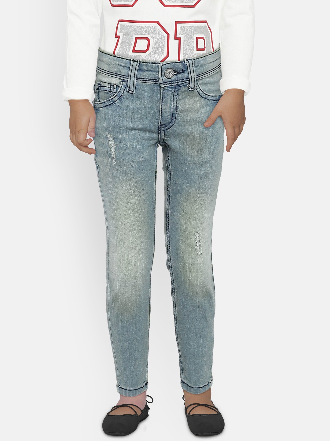 

United Colors of Benetton Boys Blue Slim Fit Mid-Rise Low Distress Stretchable Jeans