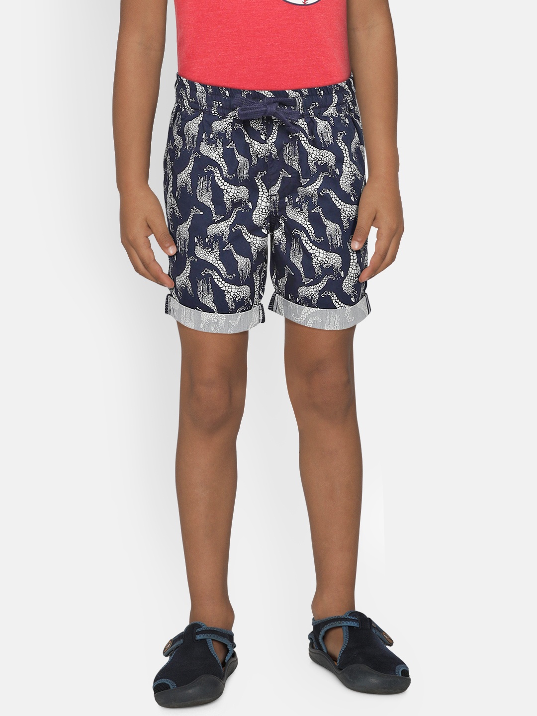 

United Colors of Benetton Boys Navy Blue & White Printed Regular Fit Shorts