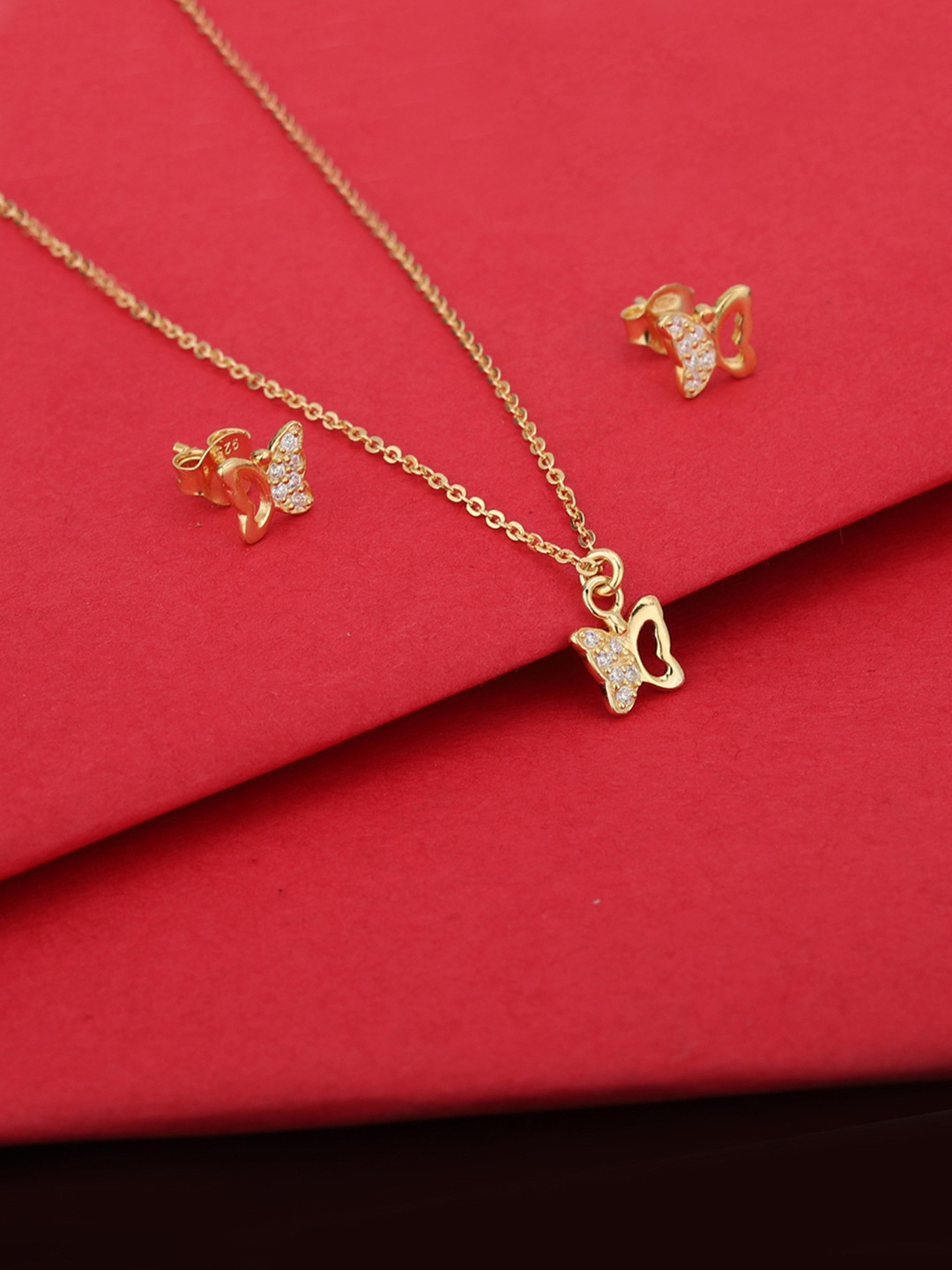 

Carlton London Girls 925 Sterling Silver Gold-Plated CZ Studded Jewellery Set