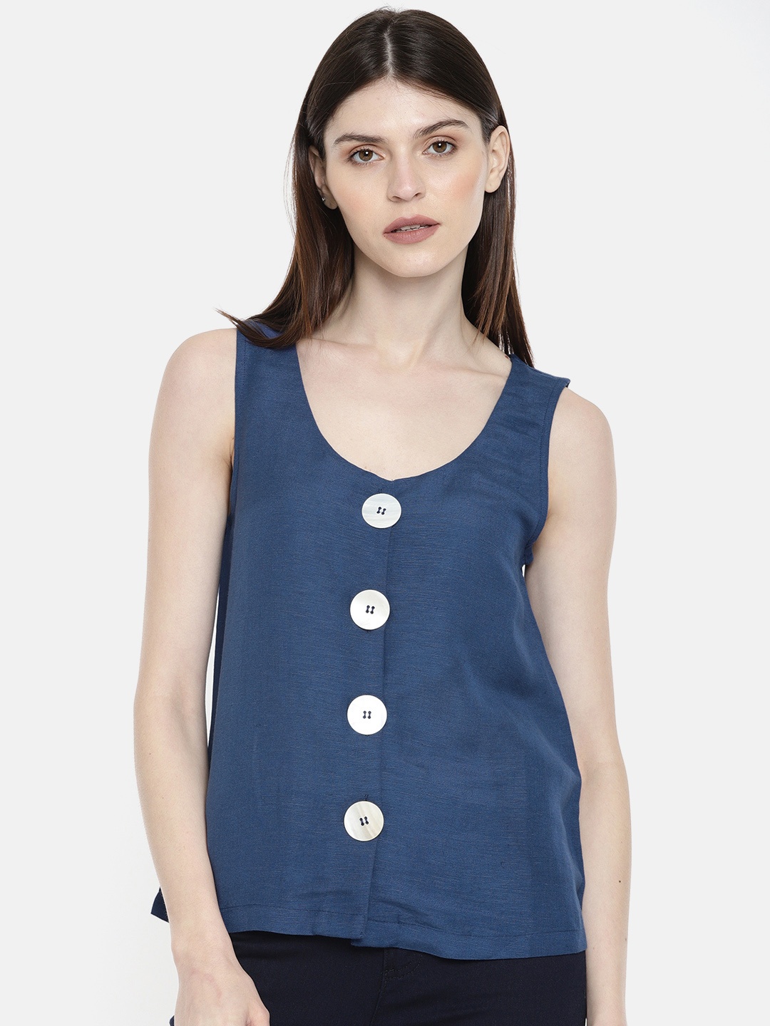 

MANGO Women Blue Solid Tank Top