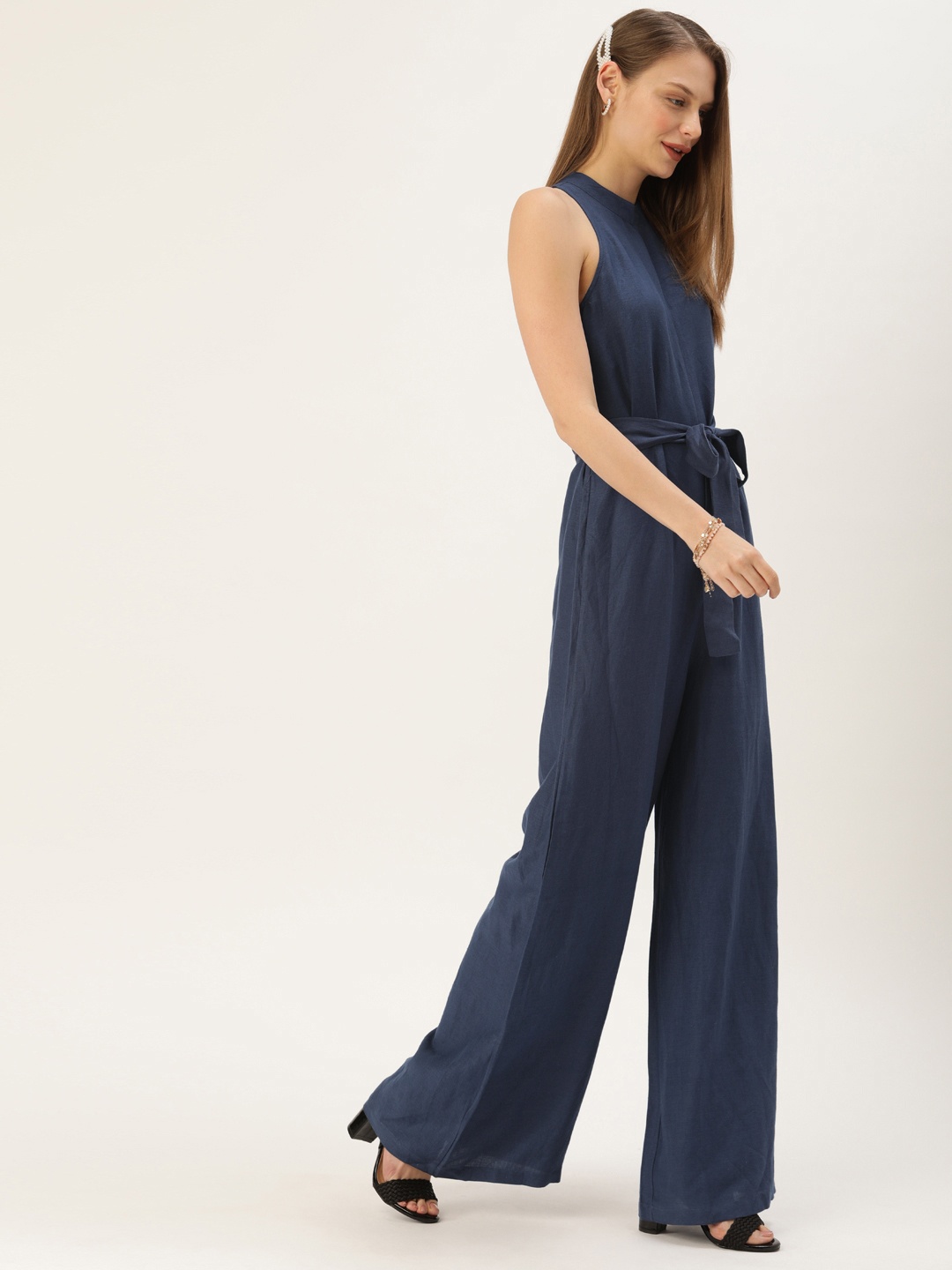 

MANGO Women Blue Solid Basic Chambray Jumpsuit