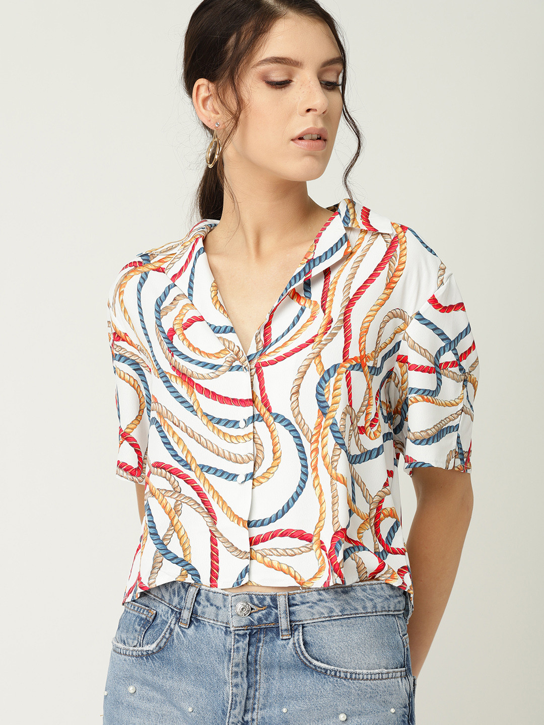 

MANGO Women White & Red Regular Fit Printed Casual Shirt