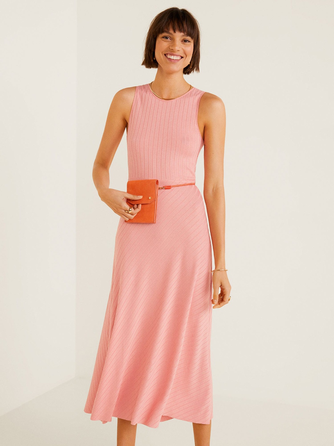 

MANGO Women Pink Fit and Flare Dress