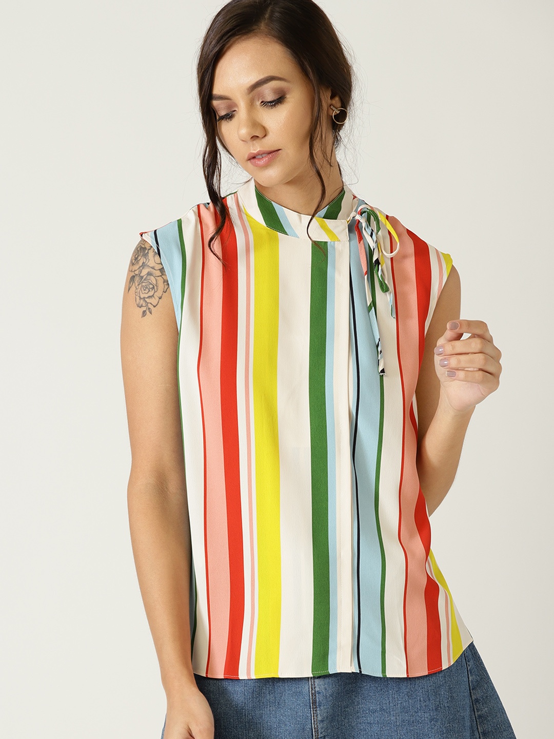 

MANGO Women Multicoloured Striped Top, Multi
