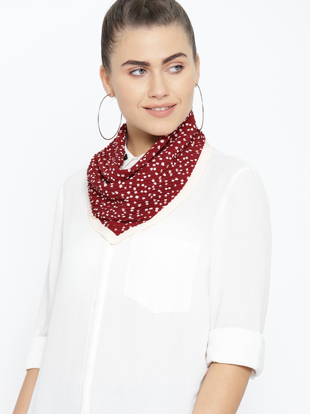 

MANGO Women Maroon & Off-White Printed Accordion Pleated Scarf