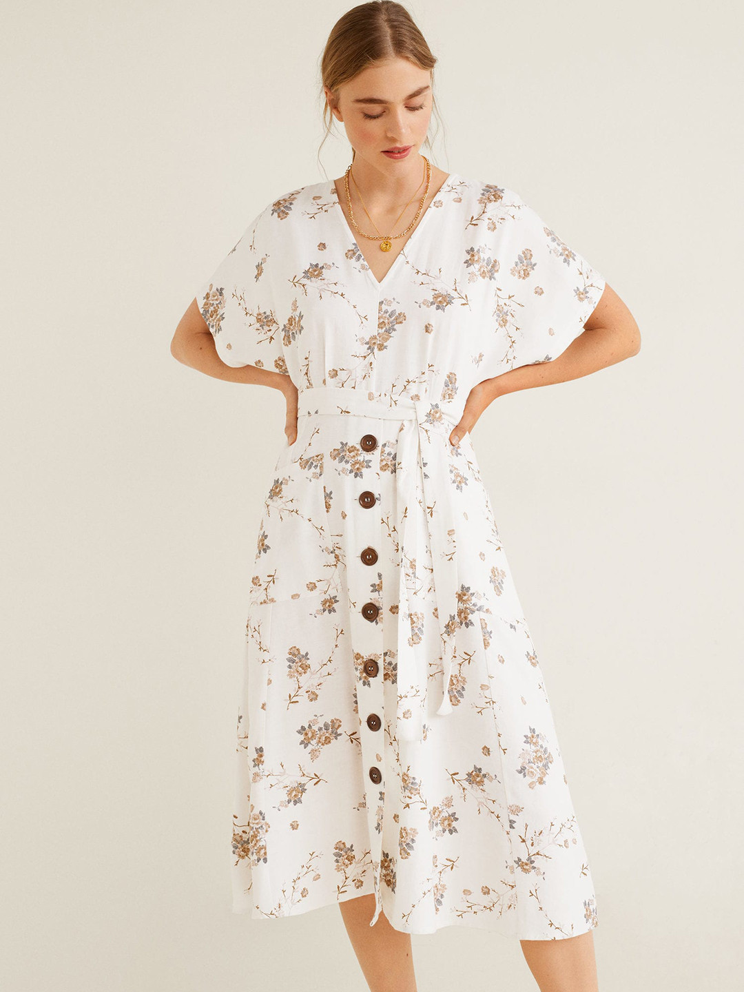 

MANGO Women Off-White Printed A-Line Dress