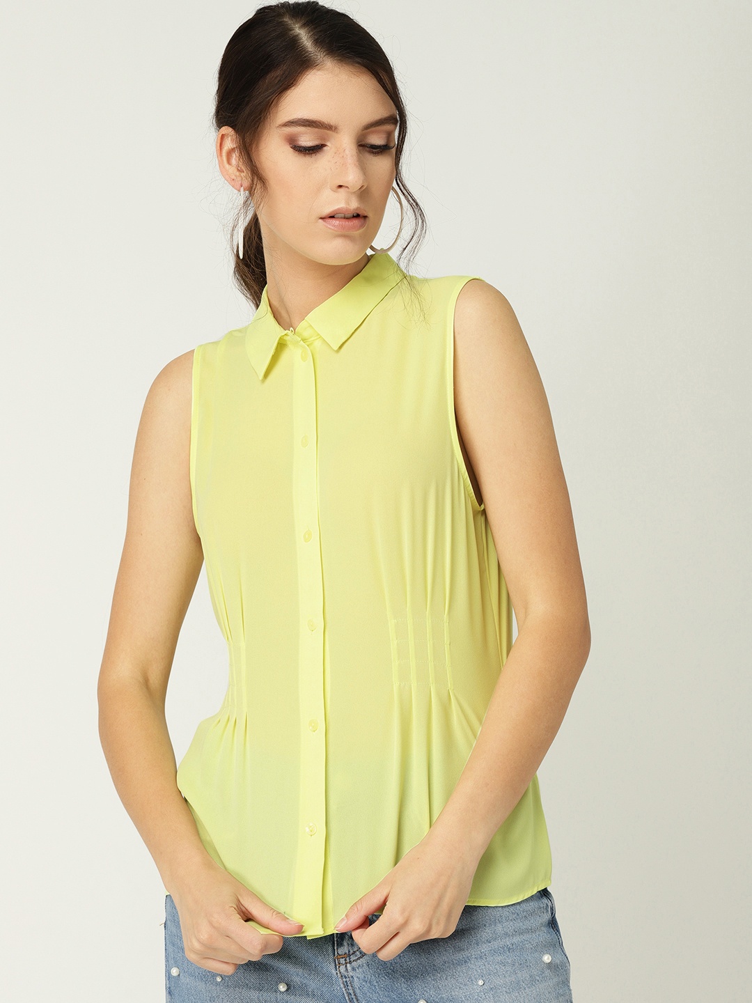

MANGO Women Lime Green Regular Fit Solid Casual Shirt