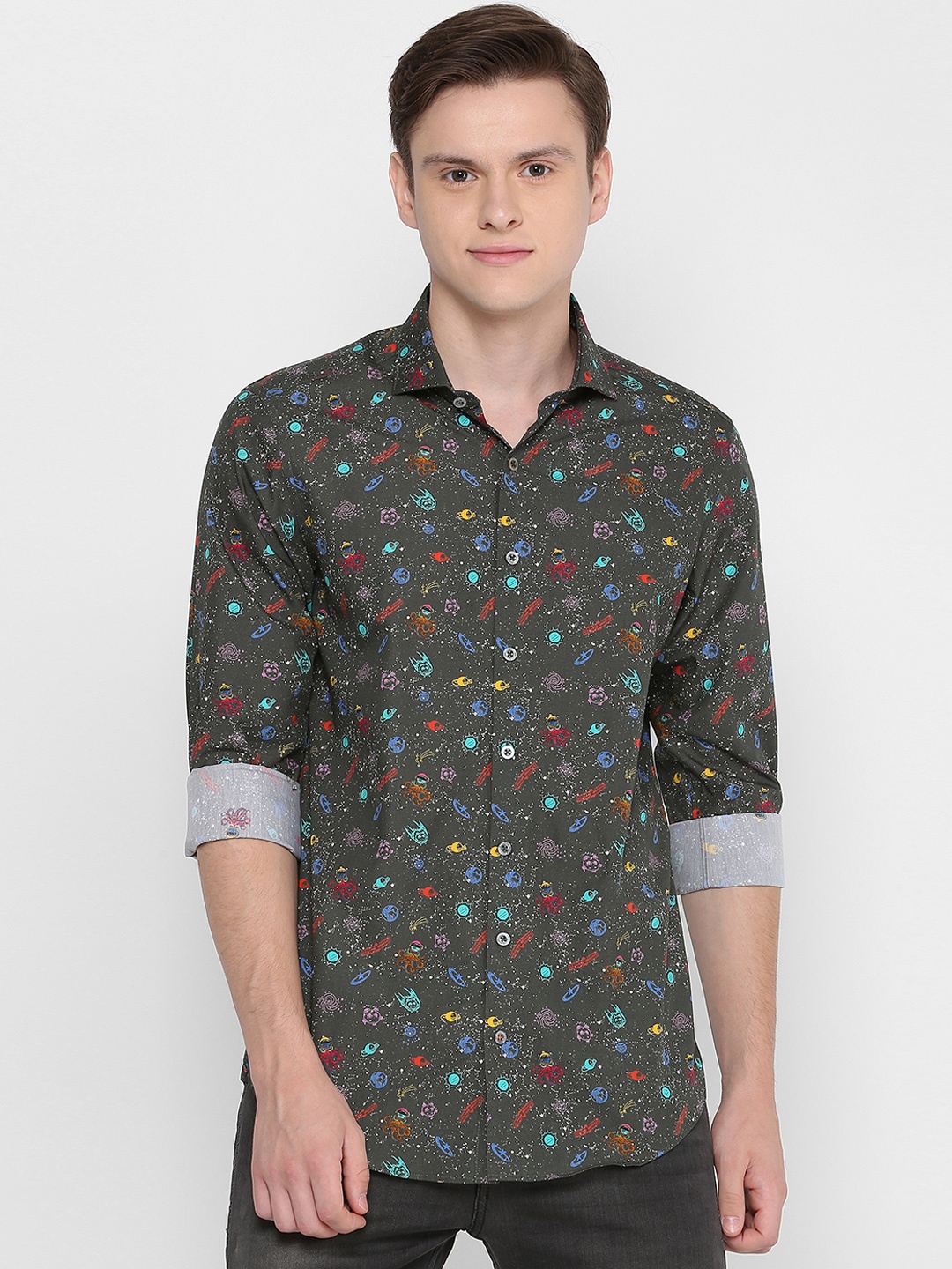 

SIMON CARTER LONDON Men Black Slim Fit Printed Casual Shirt