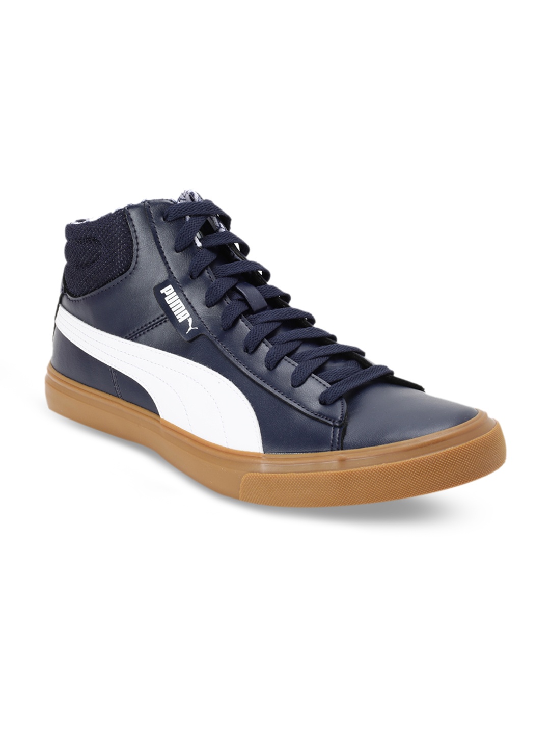

Puma Men Navy Blue White Colourblocked Leather Grip Mid Mid-Top Sneakers