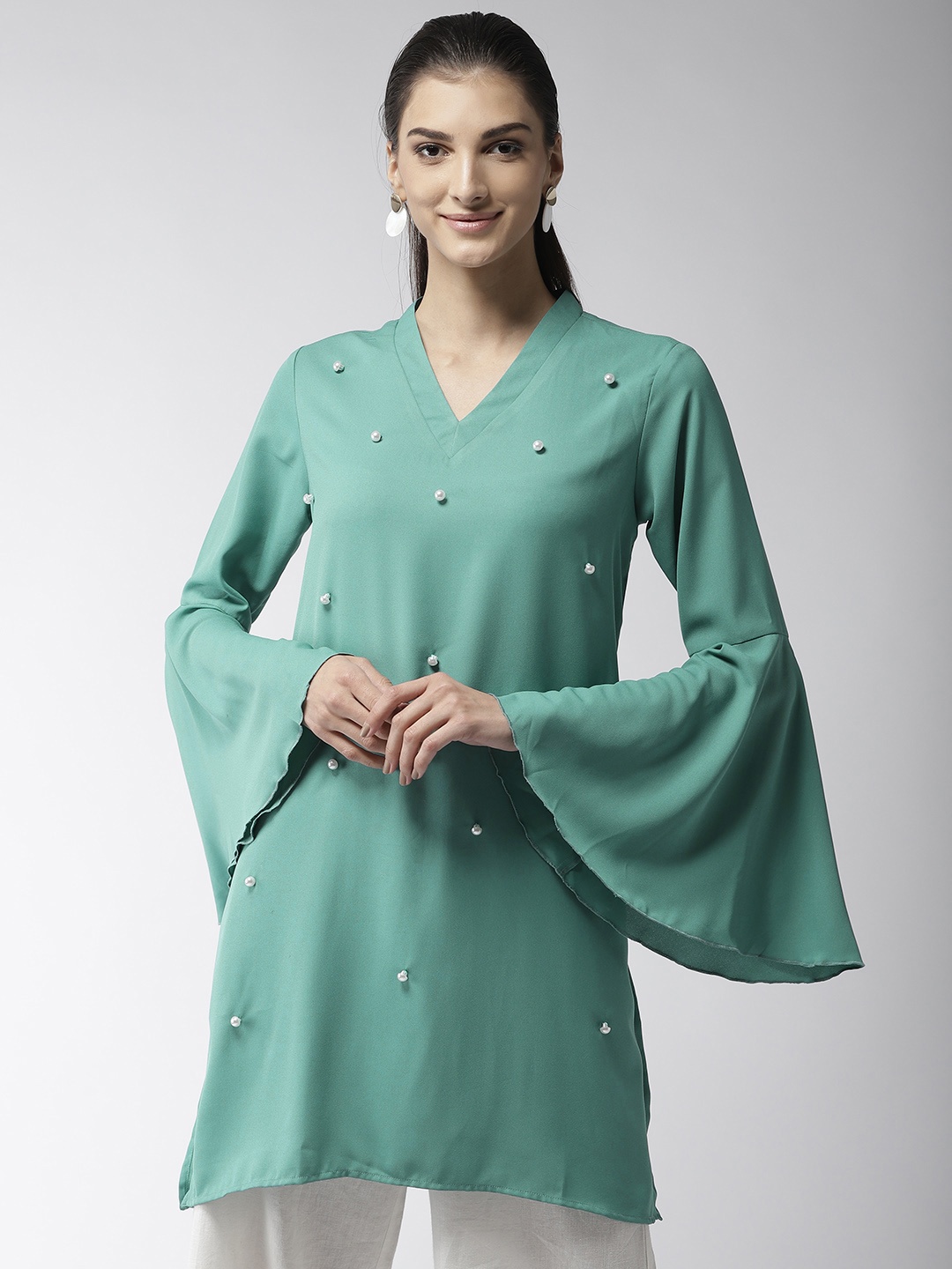 

Style Quotient Women Green Beaded A-Line Kurta