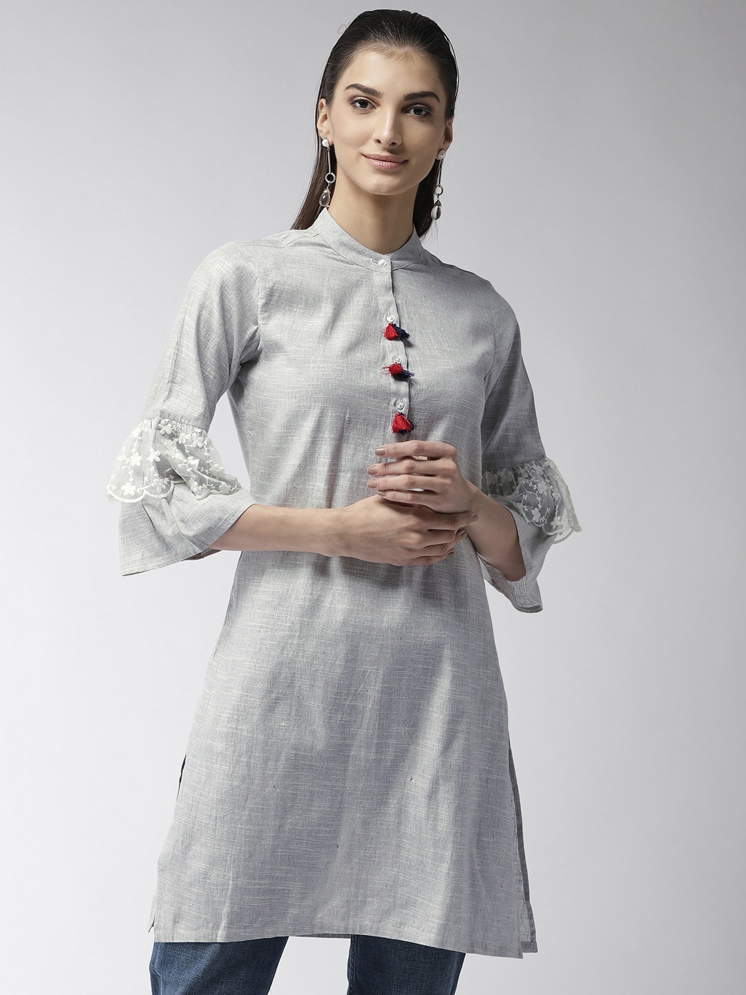 

Style Quotient Women Grey Solid Straight Kurta