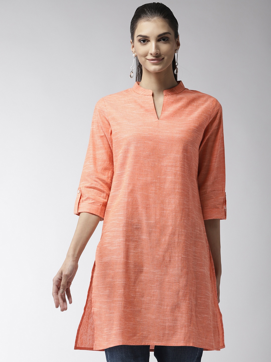 

Style Quotient Women Peach-Coloured Solid Straight Kurta