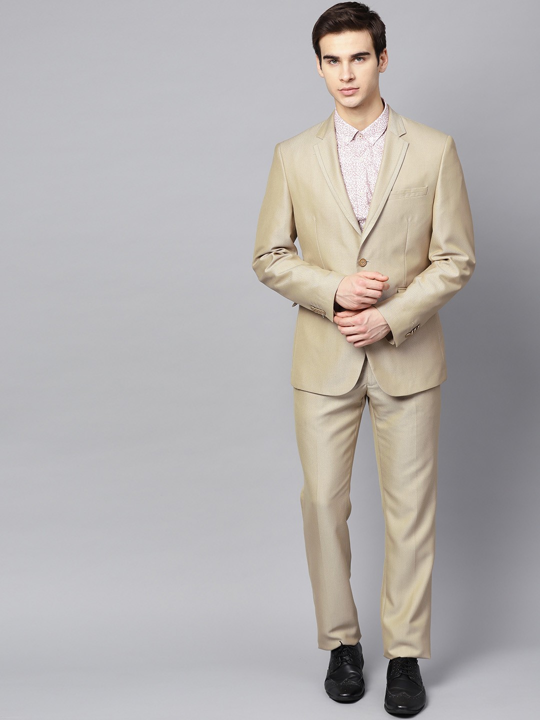 

Van Heusen Men Beige Textured Slim Fit Single-Breasted Partywear Suit
