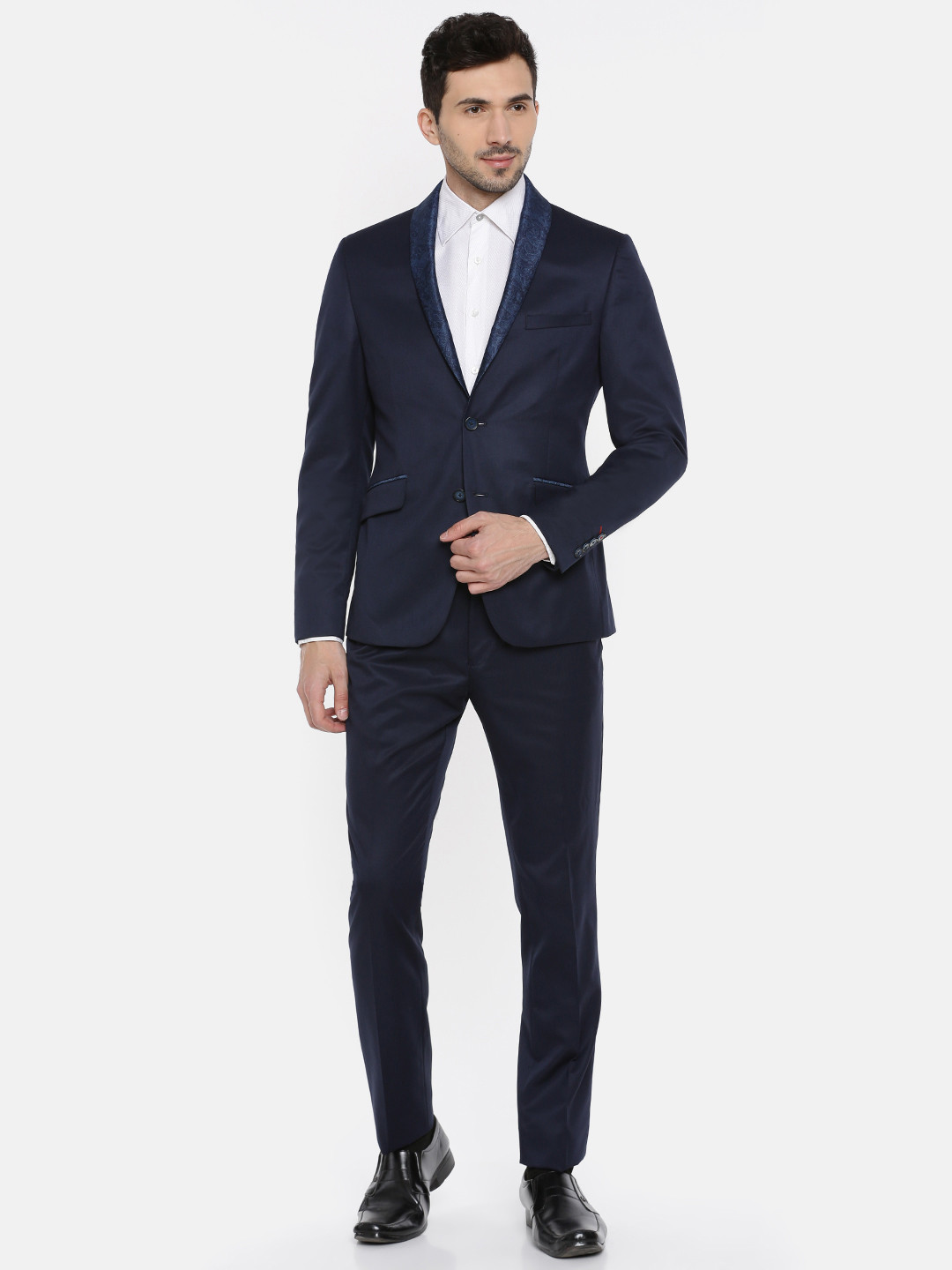 

V Dot Men Navy Blue Solid Skinny Fit Formal Suit