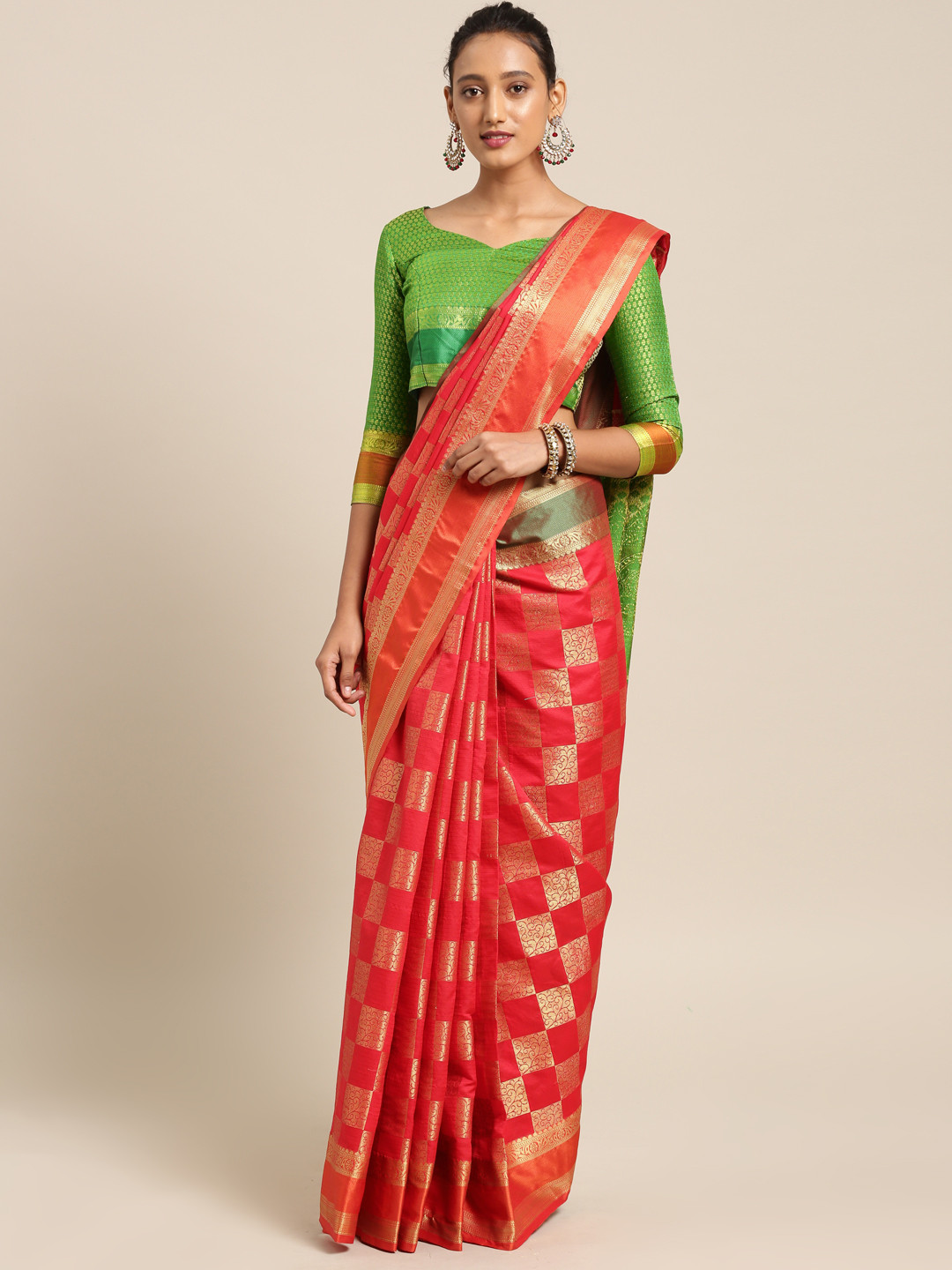 

Saree mall Red Silk Blend Woven Design Banarasi Saree