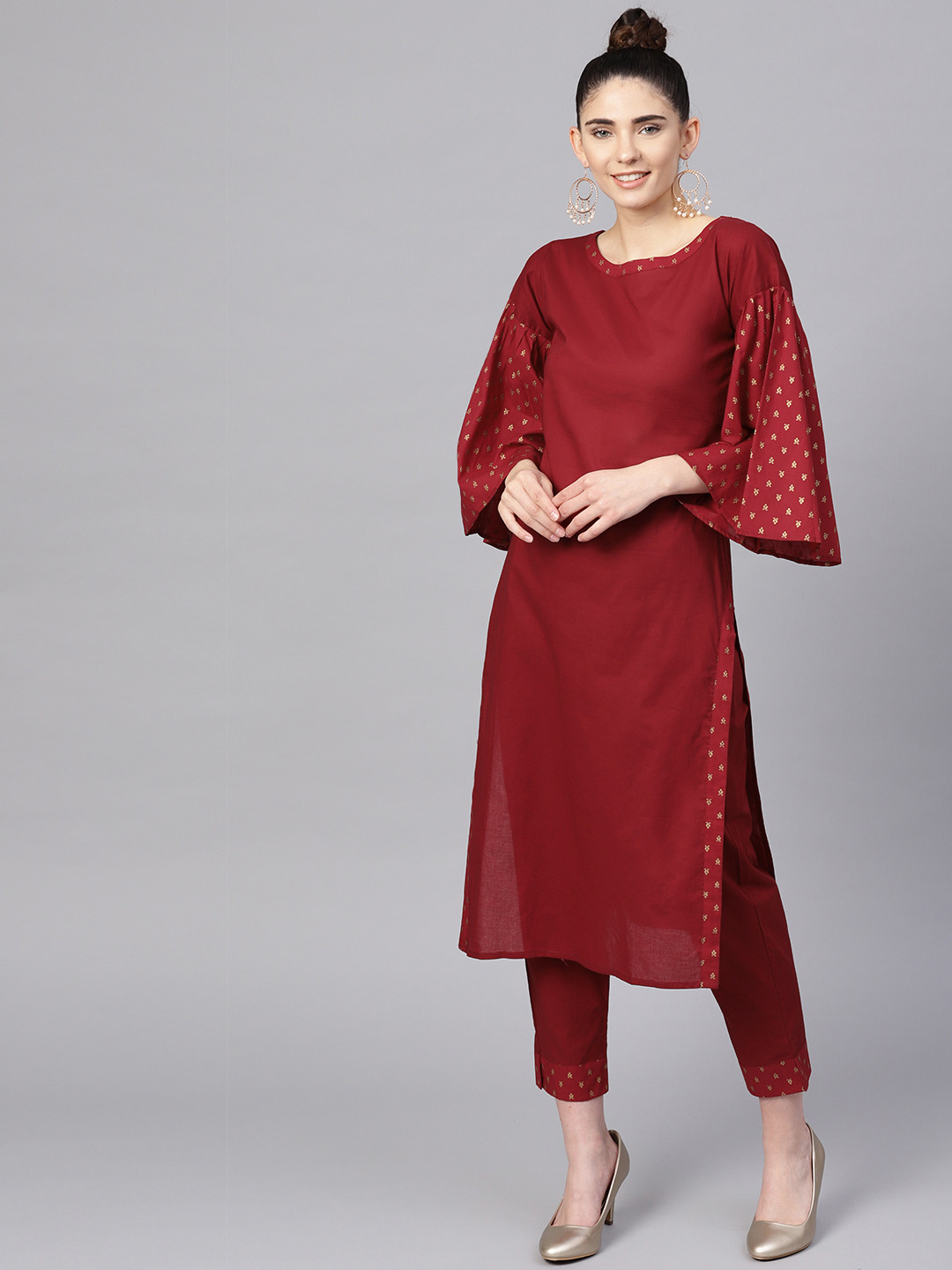 

Ahalyaa Women Maroon Solid Kurta with Trousers