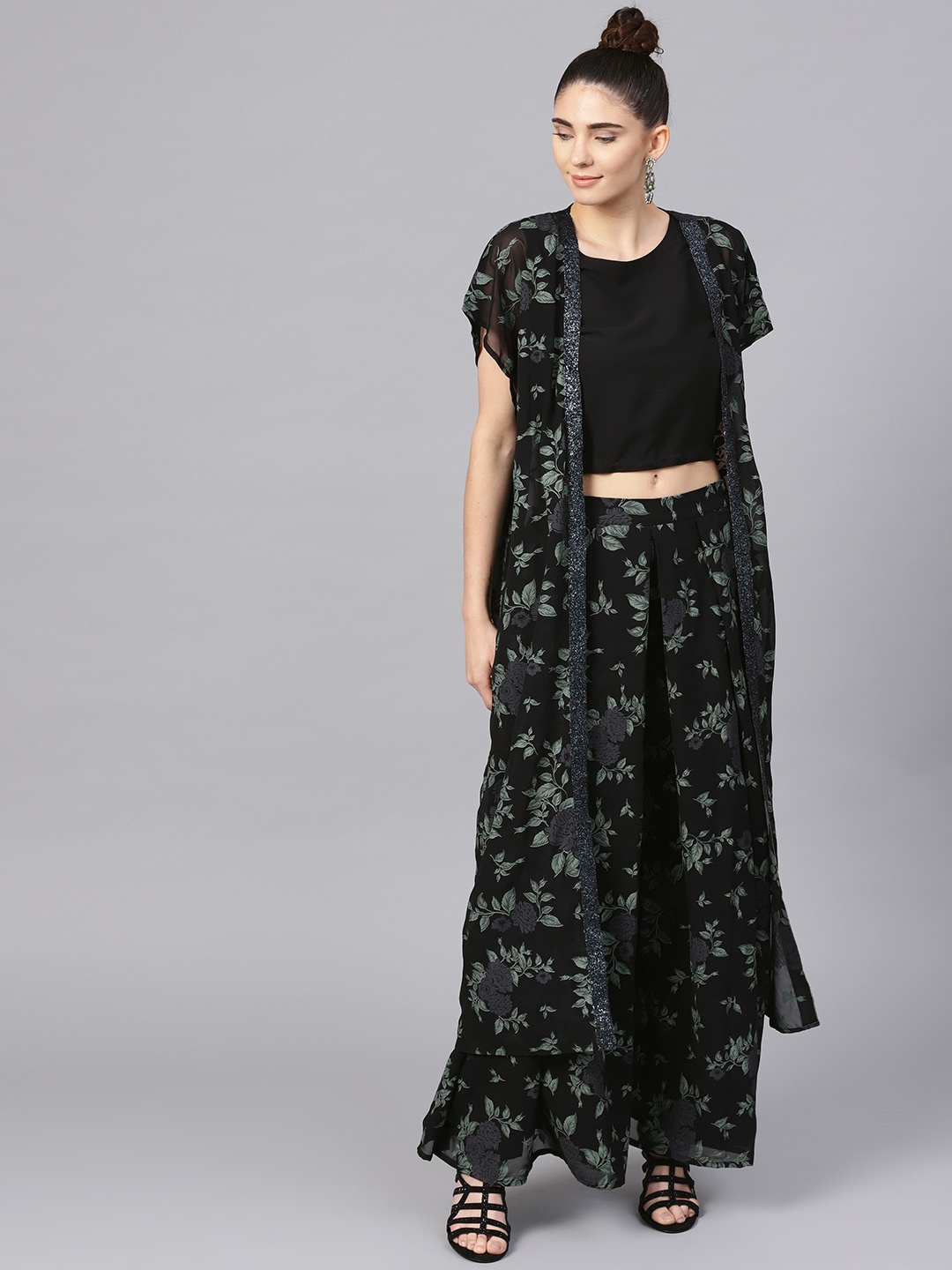 

Ahalyaa Women Black & Green Solid Top with Palazzos