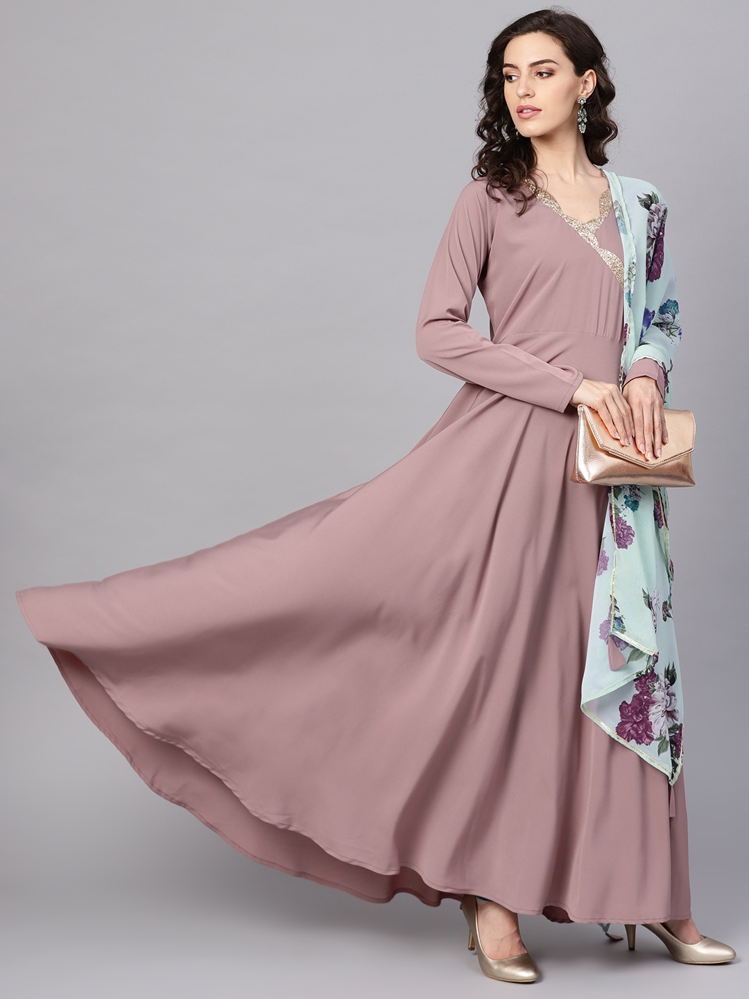 

Ahalyaa Women Mauve Printed A-Line Dress