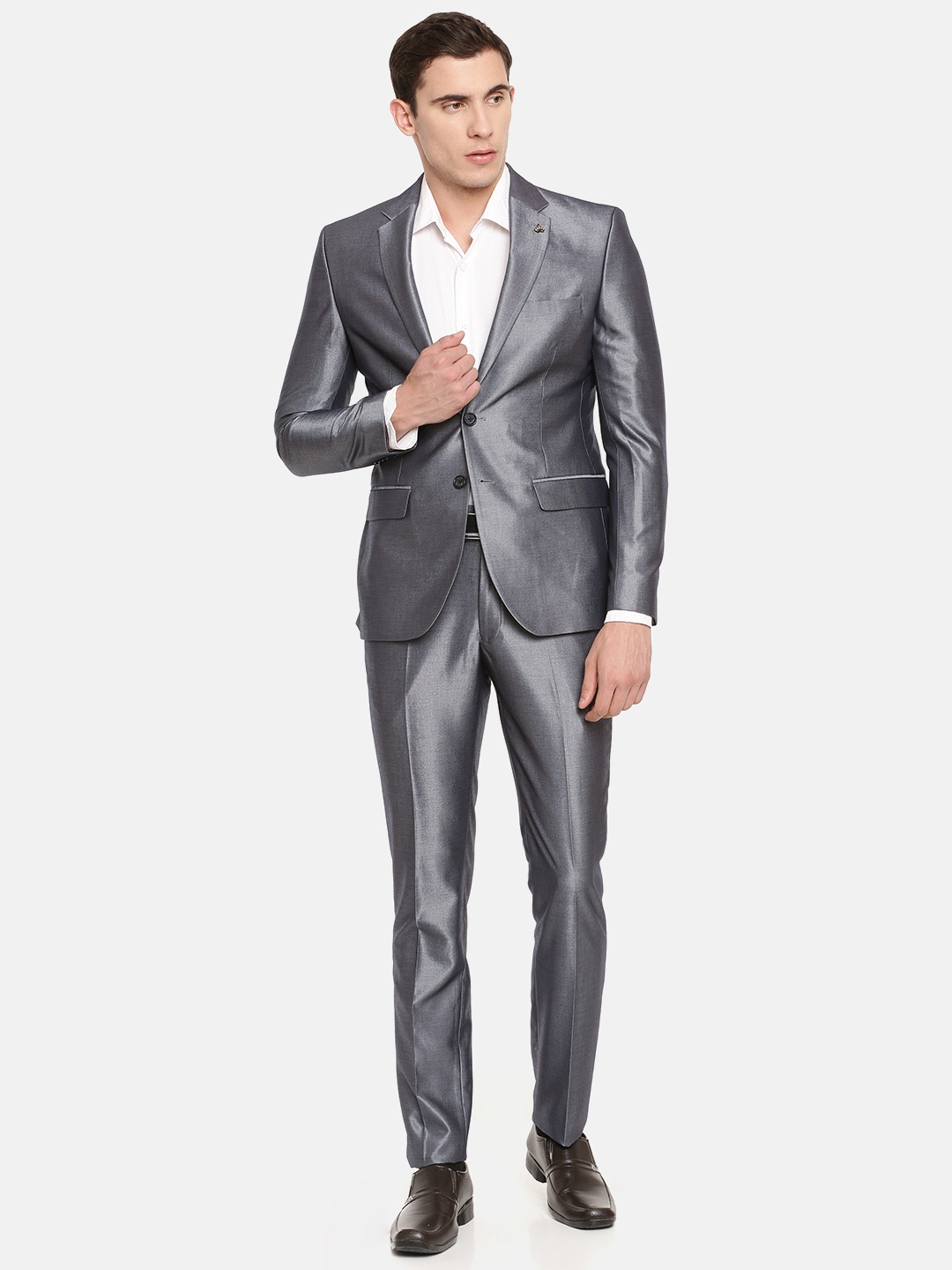 

Parx Men Grey Solid Black Stag Urban Fit Single-Breasted Formal Suit