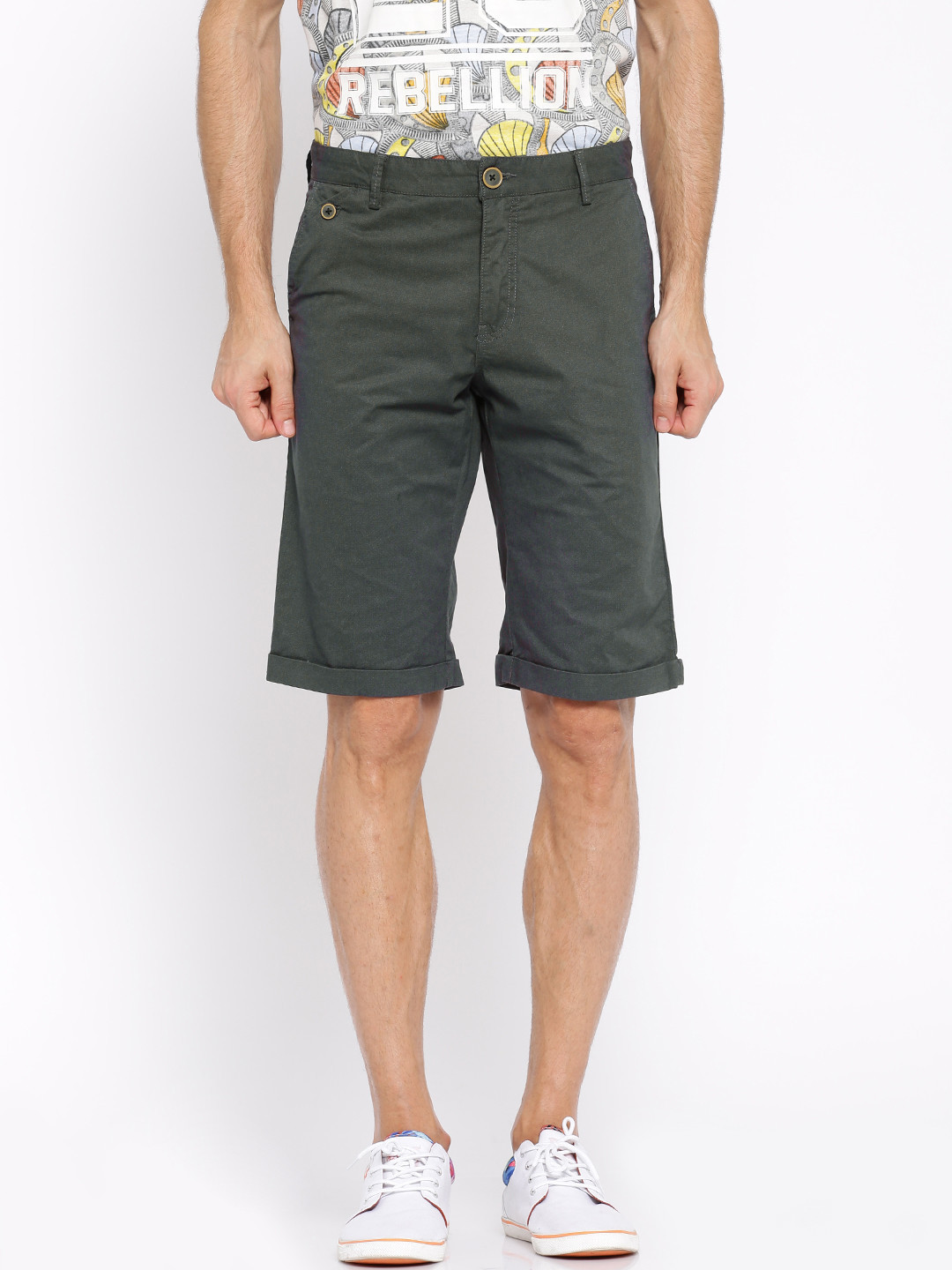 

SHOWOFF Men Charcoal Grey Solid Slim Fit Regular Shorts