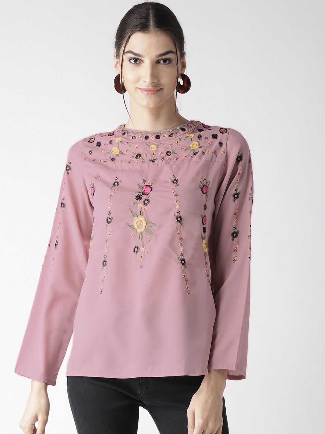 

plusS Women Pink Embroidered Top