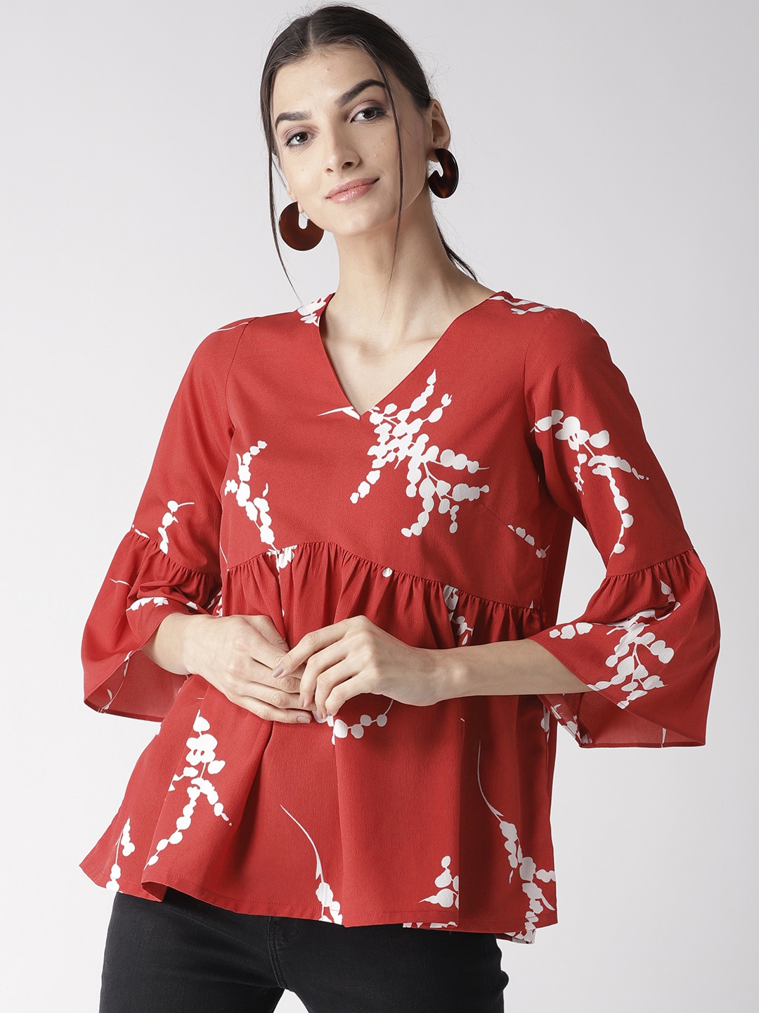 

plusS Women Red & White Printed Empire Top