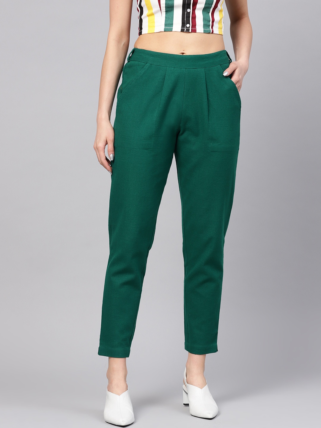 

Jaipur Kurti Women Green Regular Fit Solid Trousers
