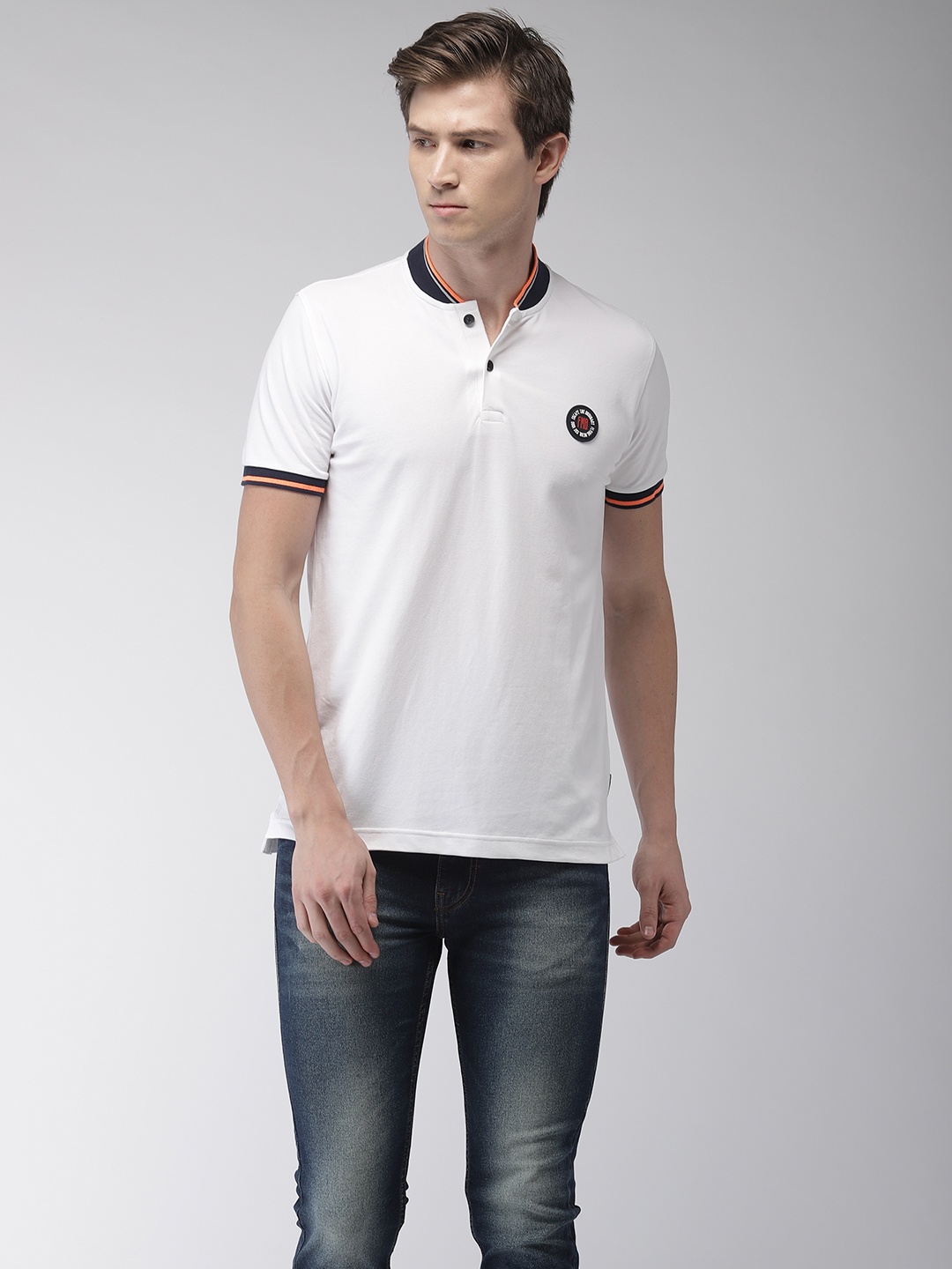 

Flying Machine Men White Solid Polo Collar T-shirt