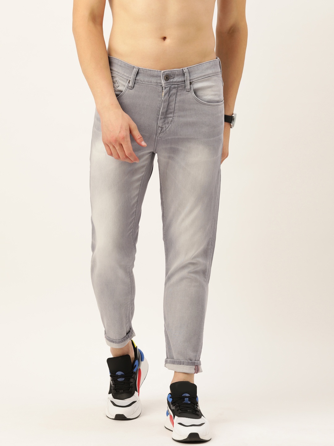 

Flying Machine Men Grey MJ Mankle Tapered Fit Mid-Rise Clean Look Stretchable Jeans