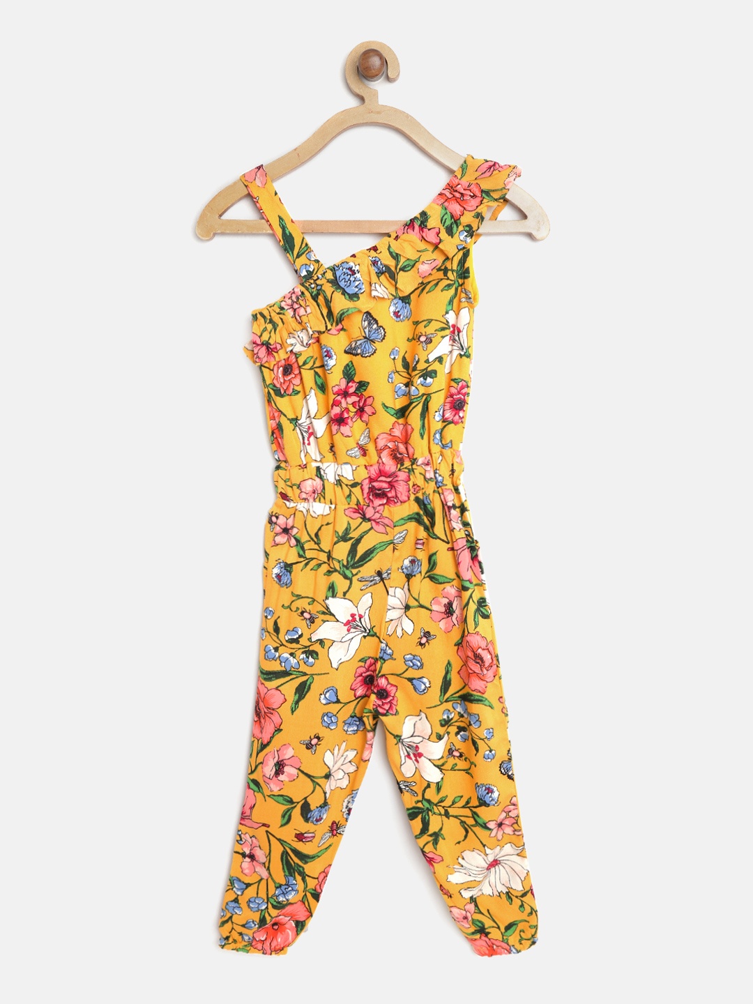 

Lazy Shark Girls Yellow & Pink Floral Print One Shoulder Jumpsuit