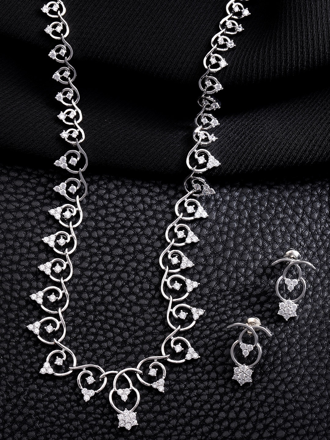 

Carlton London Silver-Toned Rhodium Plated CZ Studded Jewellery Set