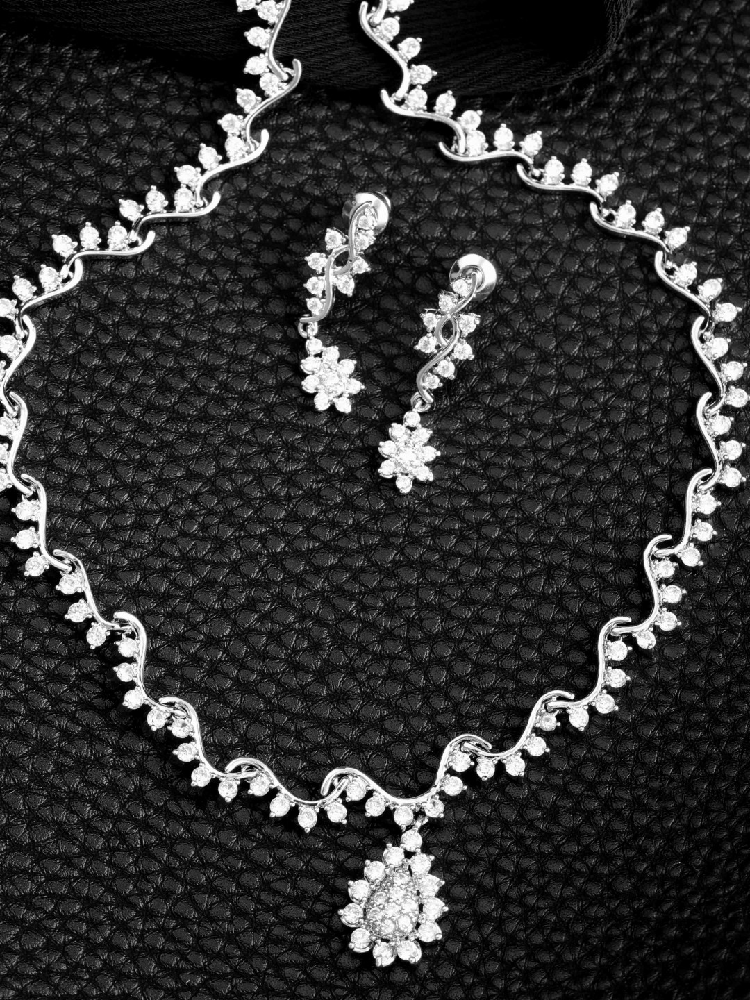 

Carlton London Silver-Toned Rhodium Plated CZ Studded Jewellery Set