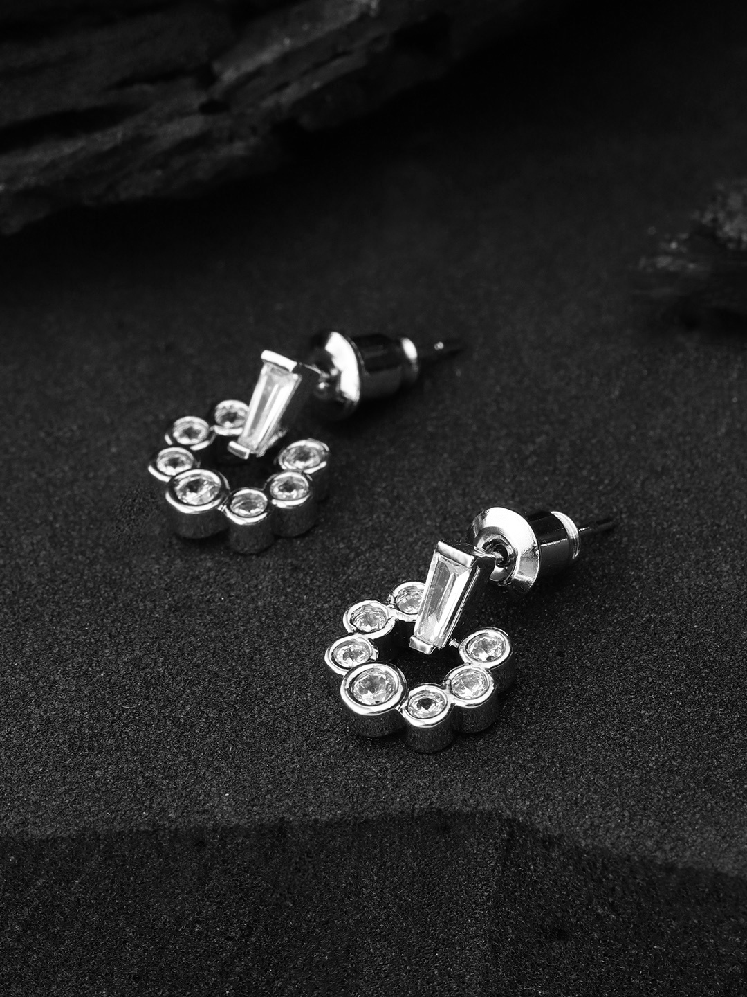 

Carlton London Silver-Toned Rhodium-Plated CZ Studded Contemporary Studs