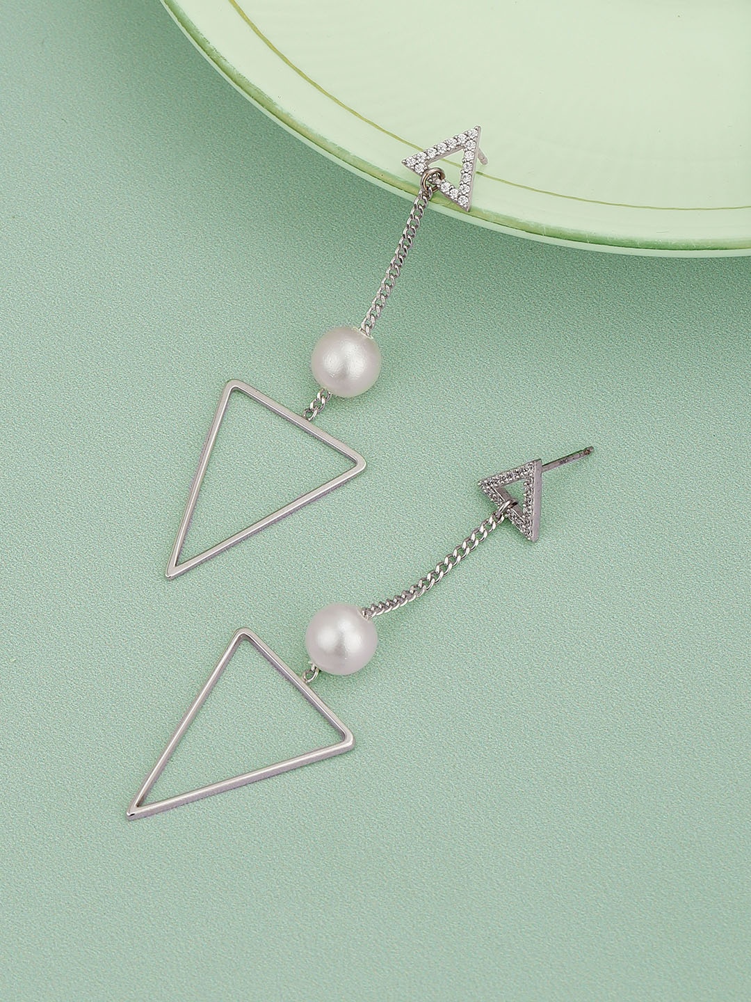 

Carlton London Silver-Toned Rhodium Plated Triangular Drop Earrings