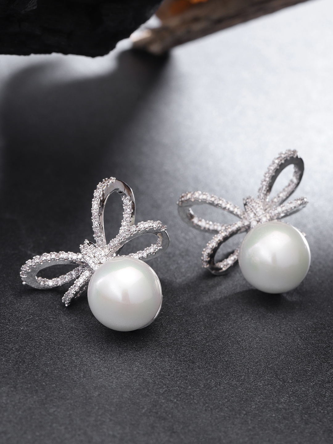 

Carlton London Silver-Toned & White Rhodium-Plated Quirky Studs